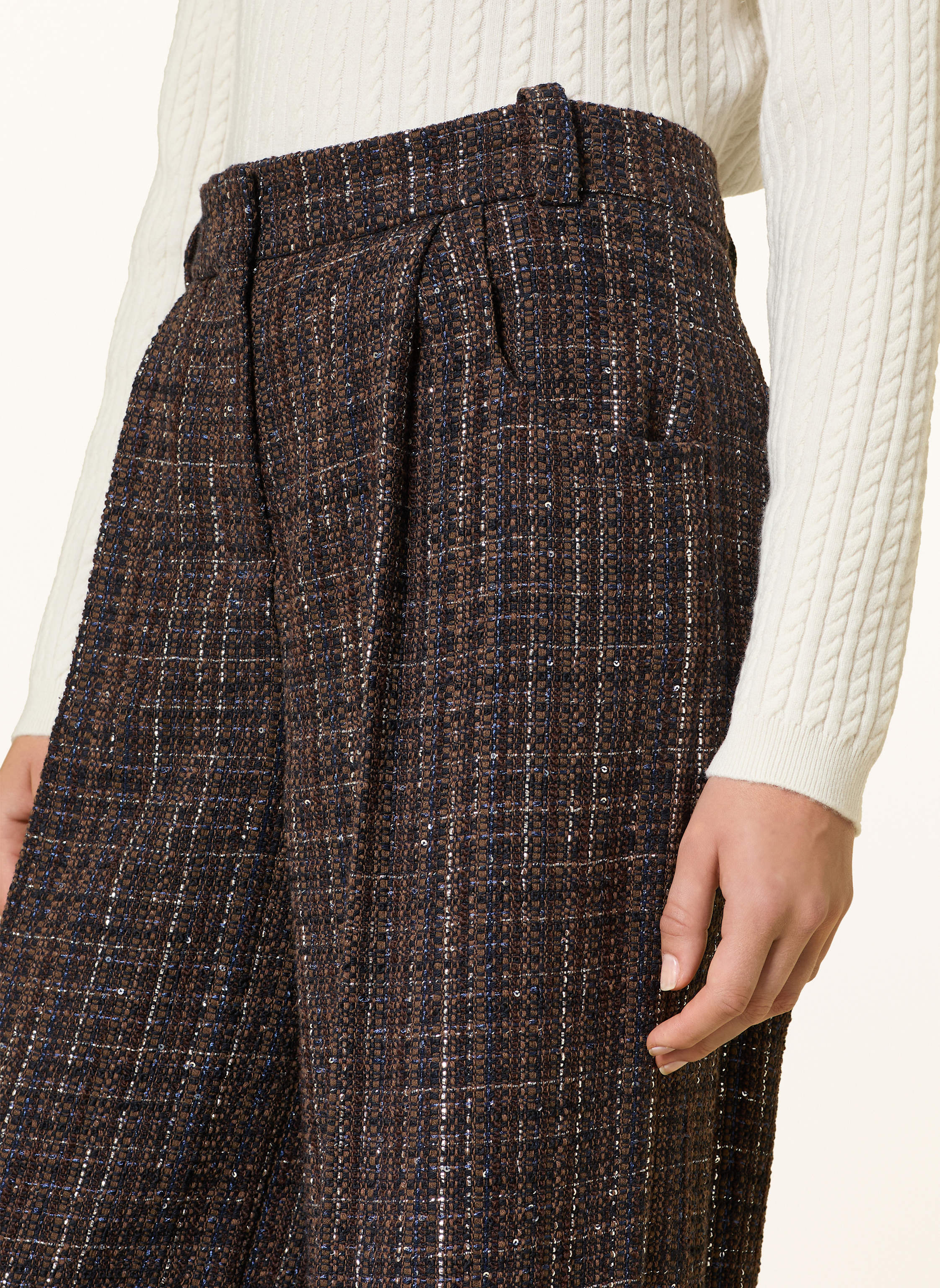 Thumbnail - Maje Marlenehose Aus Bouclé Mit Glitzergarn Und Pailletten braun