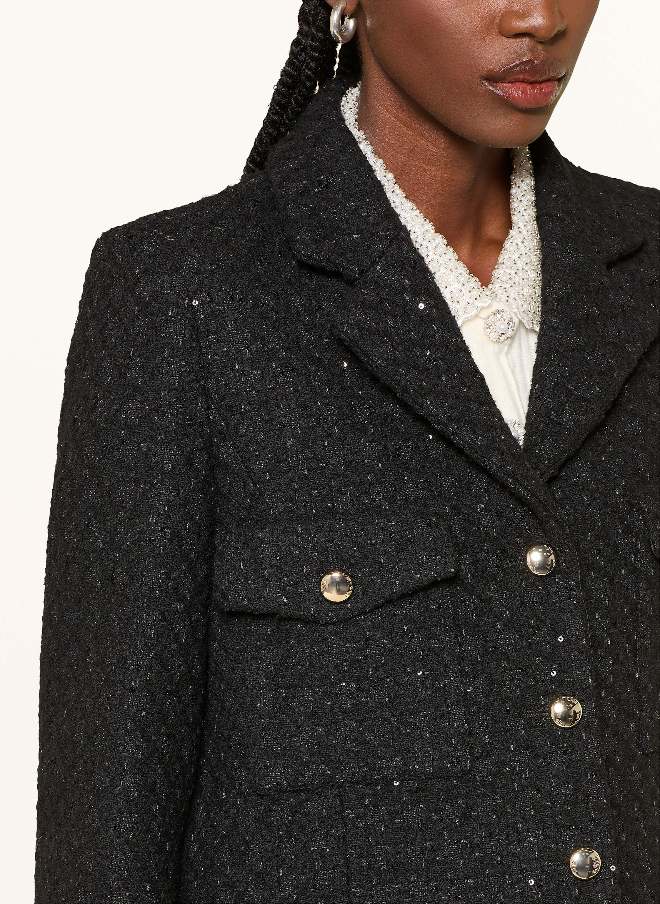 Thumbnail - Maje Bouclé-Blazer Mit Pailletten schwarz