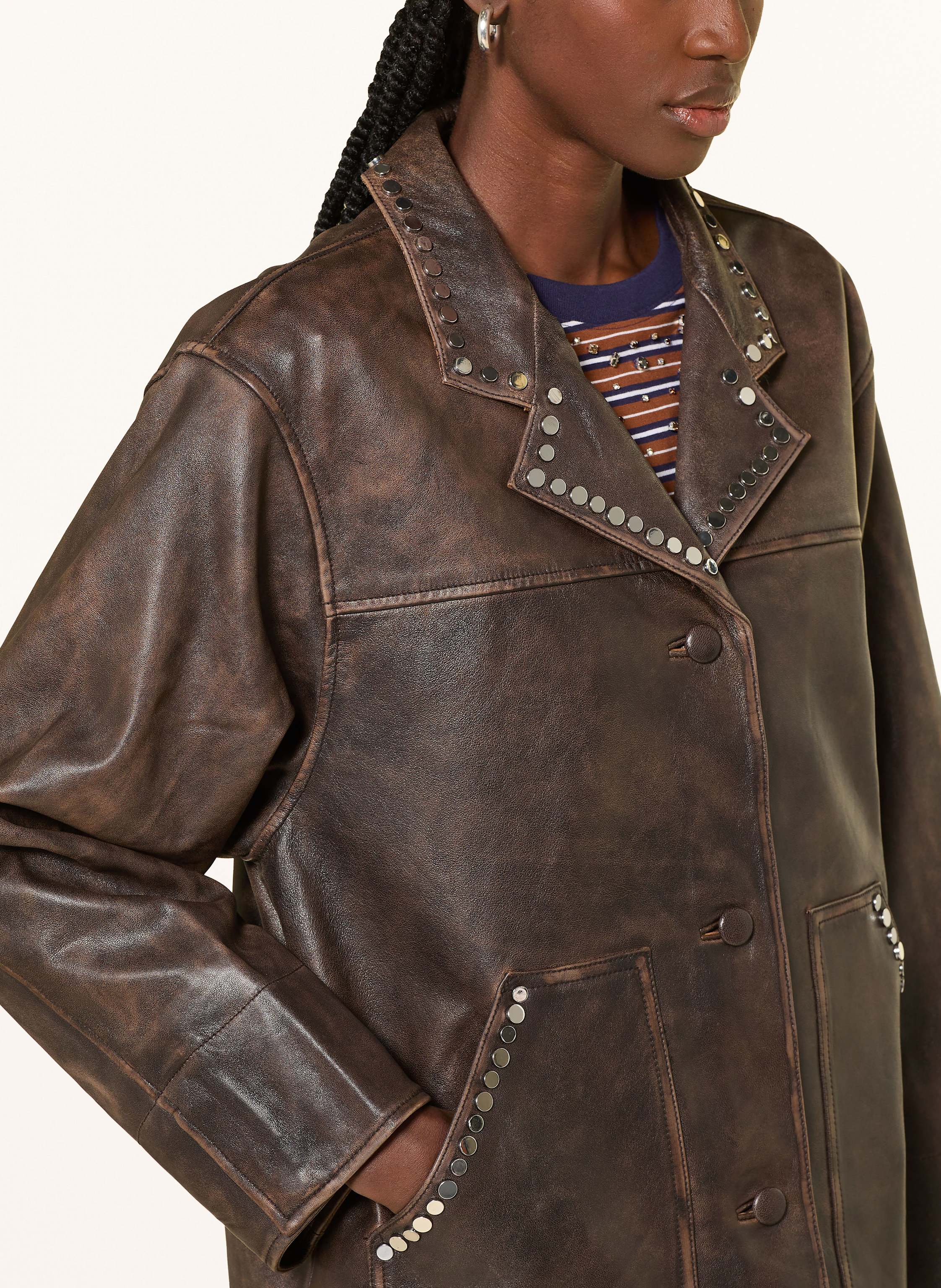 Thumbnail - Sandro Lederjacke Mit Nieten braun