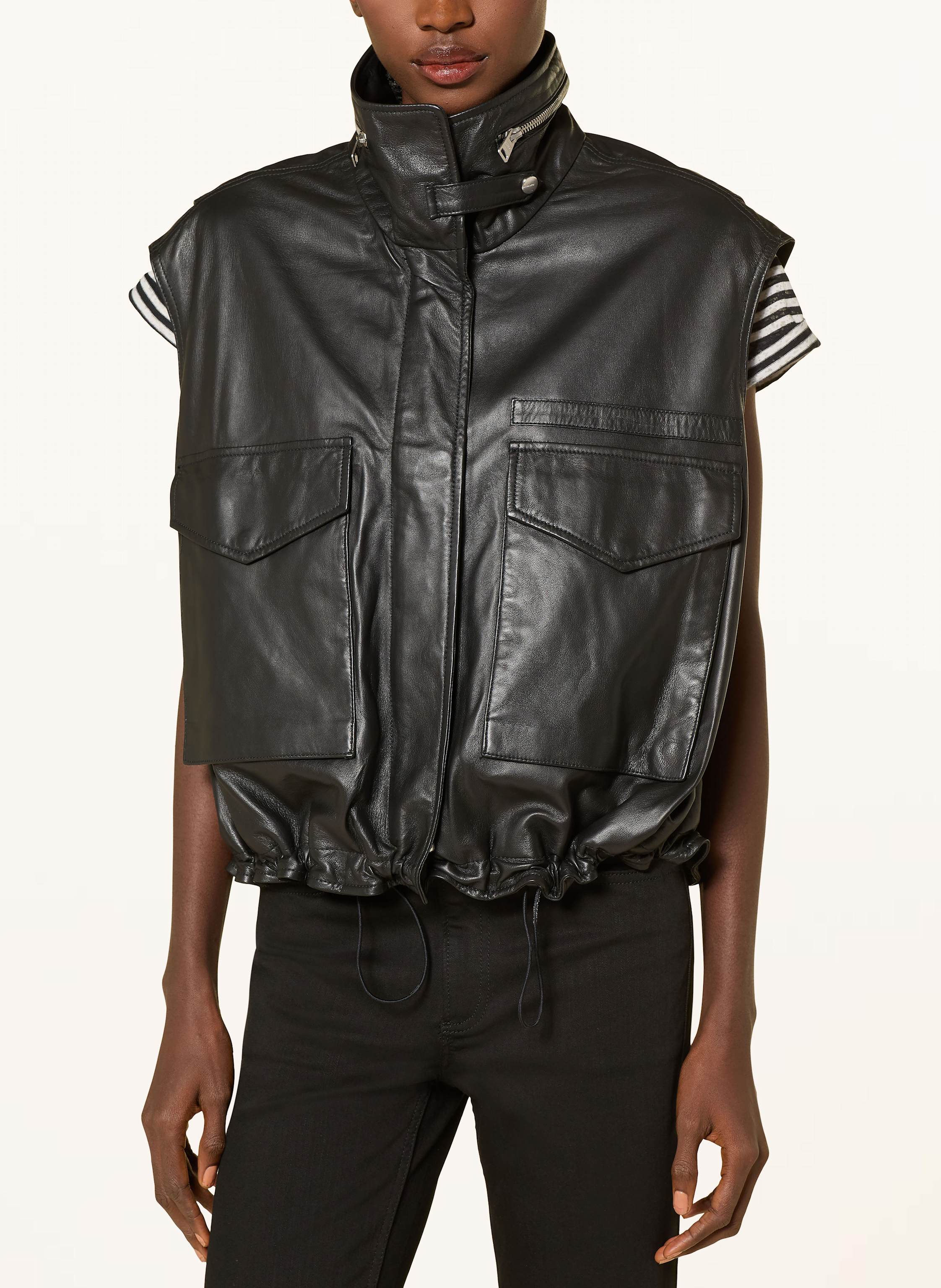 Thumbnail - Allsaints Lederweste Clay Gilet schwarz