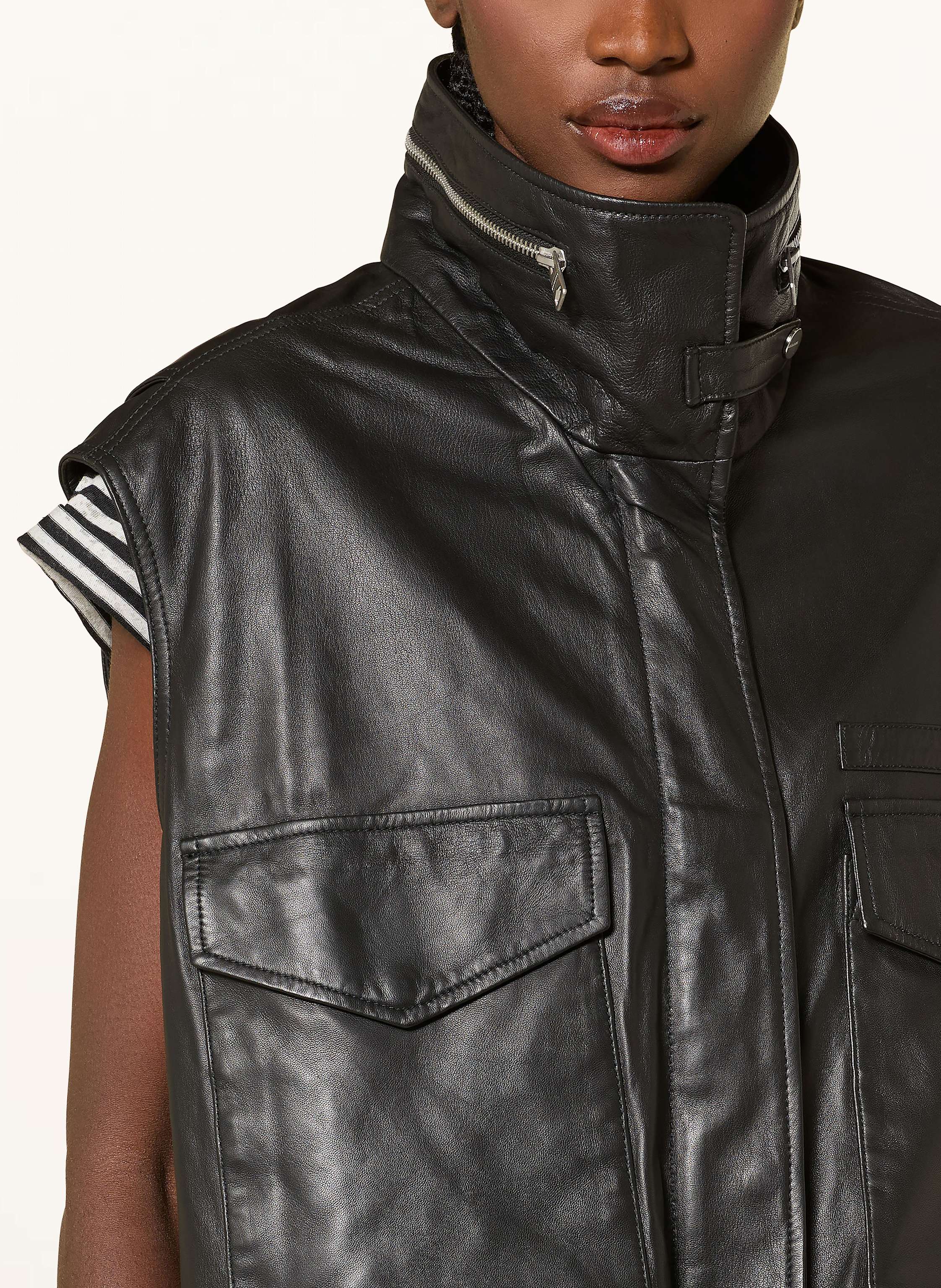 Thumbnail - Allsaints Lederweste Clay Gilet schwarz