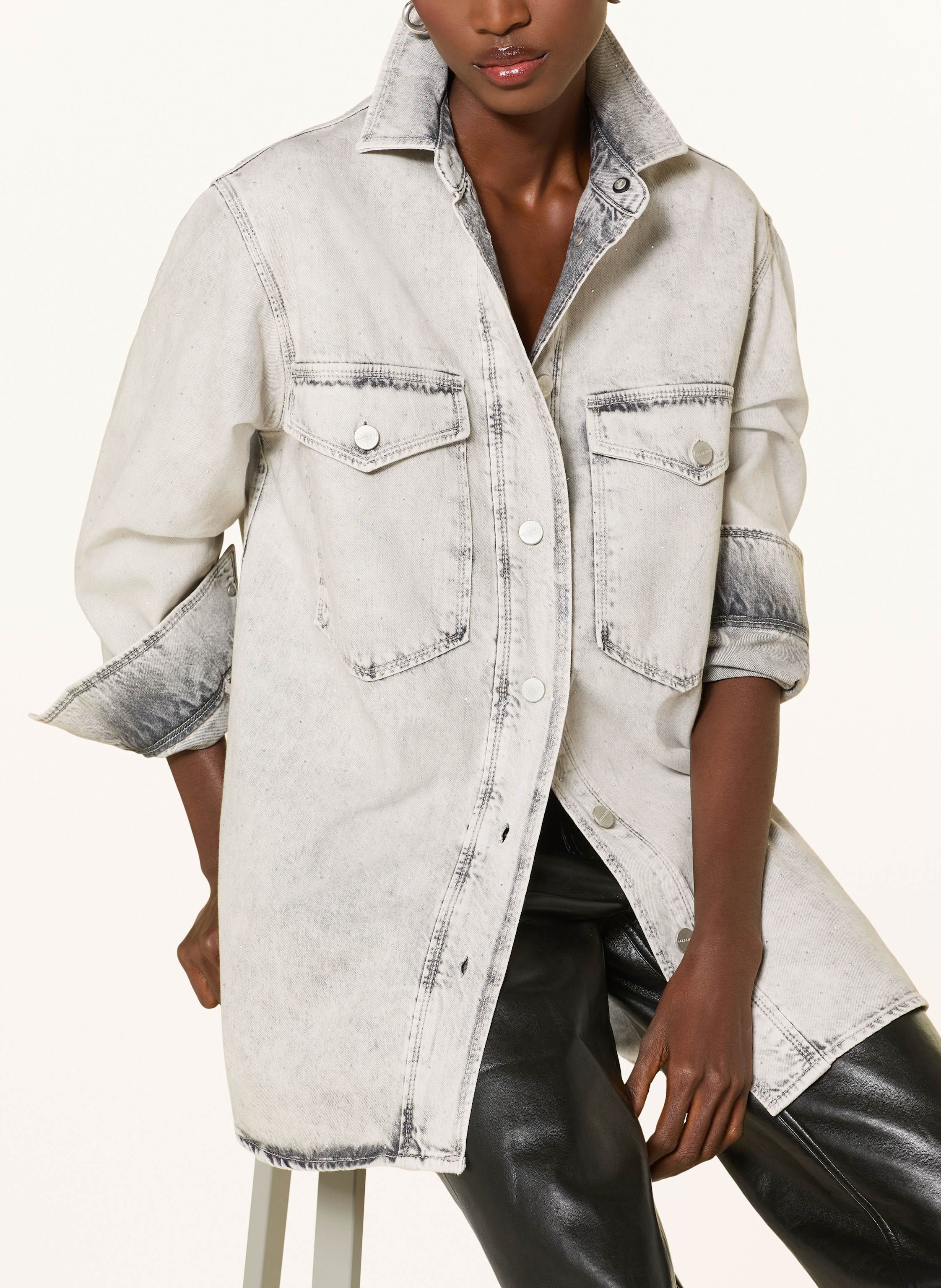 Thumbnail - Allsaints Jeanskleid Faye Mit Schmucksteinen grau