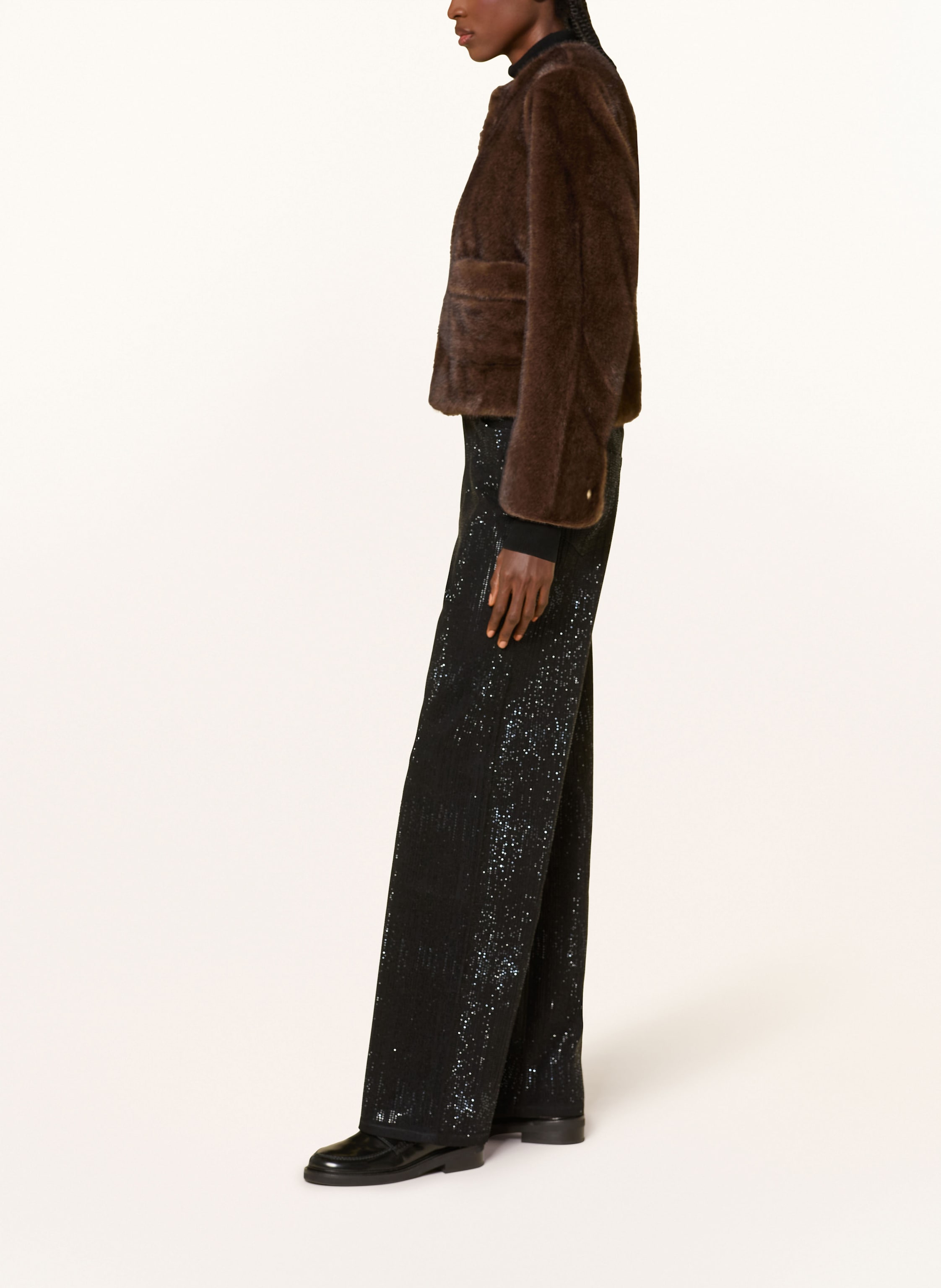 Thumbnail - Maje Wide Leg Jeans Mit Schmucksteinen schwarz