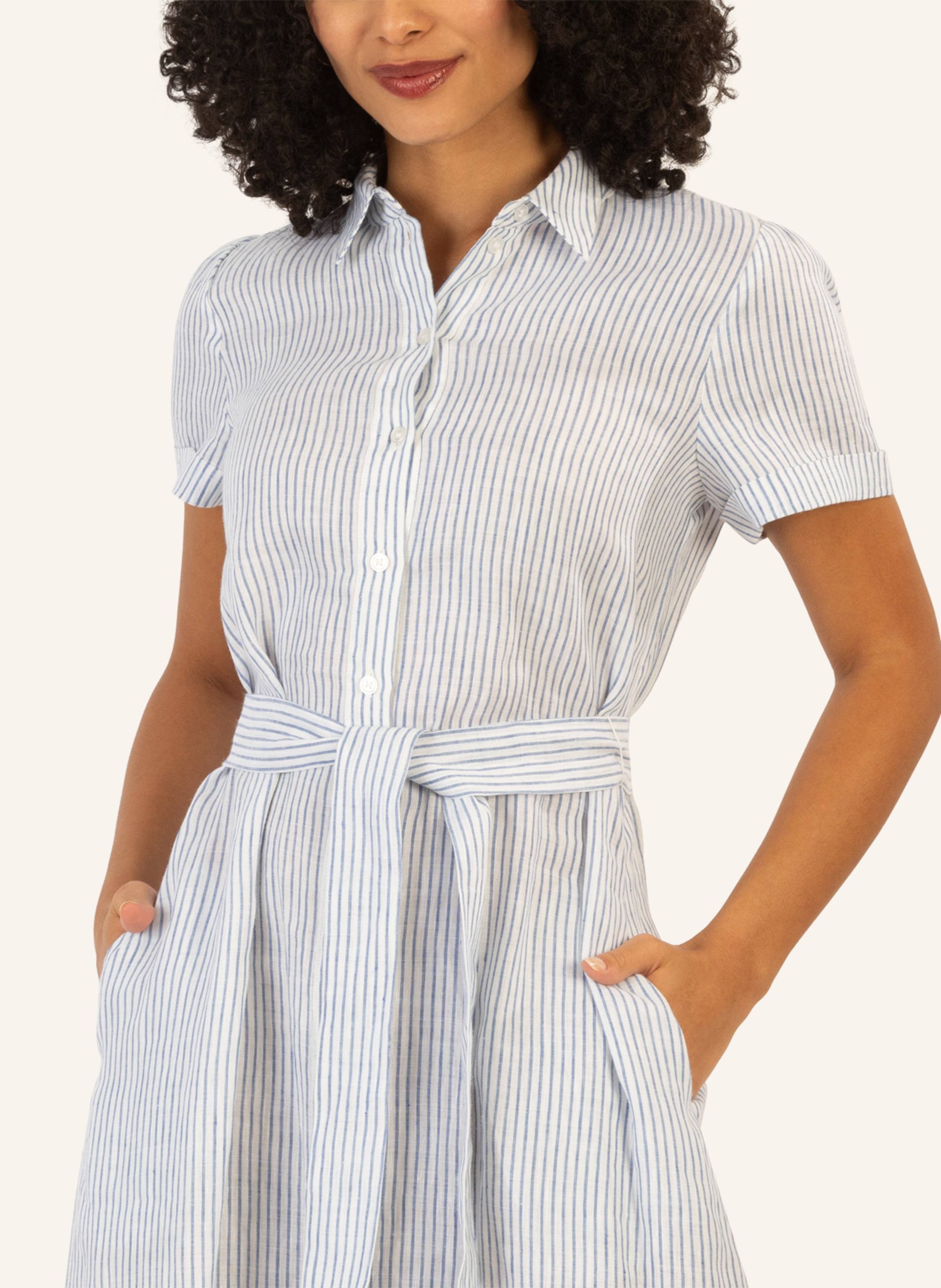 Thumbnail - Mint & Mia Midi Gestreiftes Leinen Kleid blau