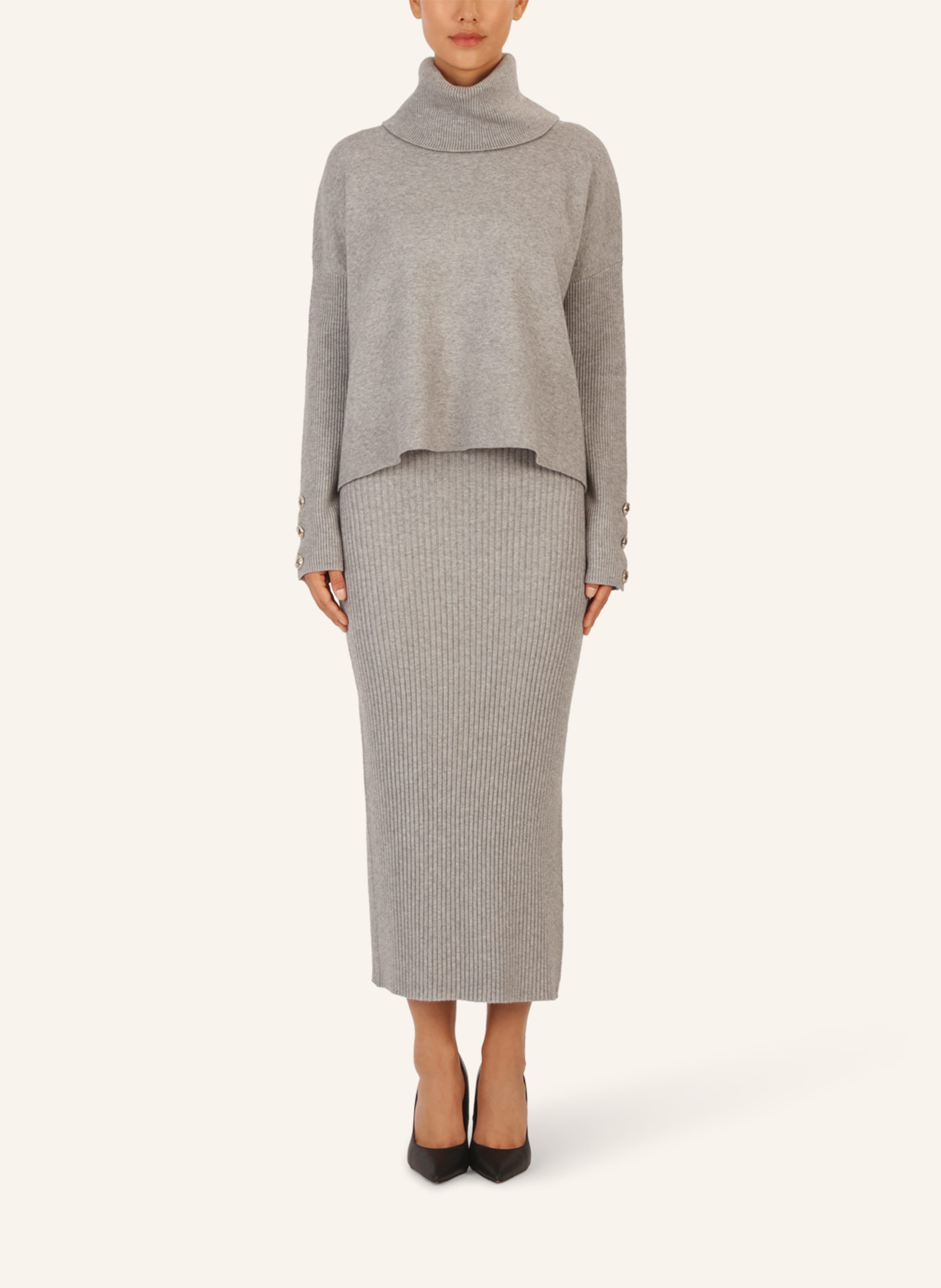 Thumbnail - Apart Rippenstrickrock grau