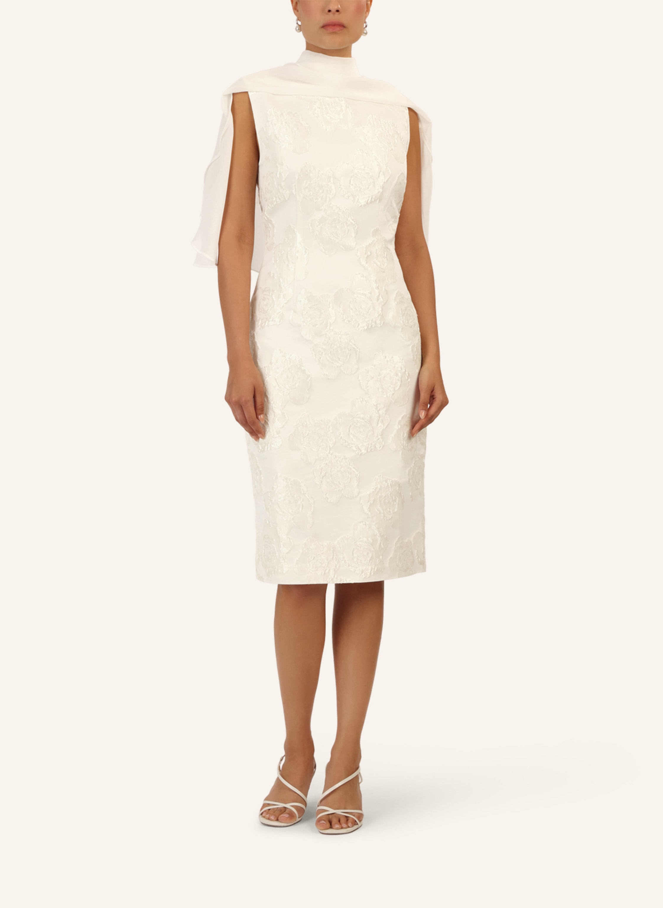 Thumbnail - Apart Jacquardkleid Mit Chiffoncape weiss
