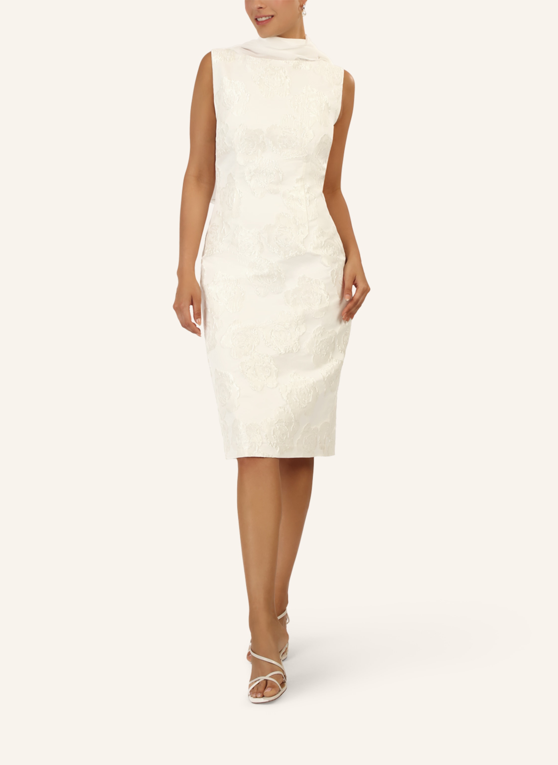 Thumbnail - Apart Jacquardkleid Mit Chiffoncape weiss