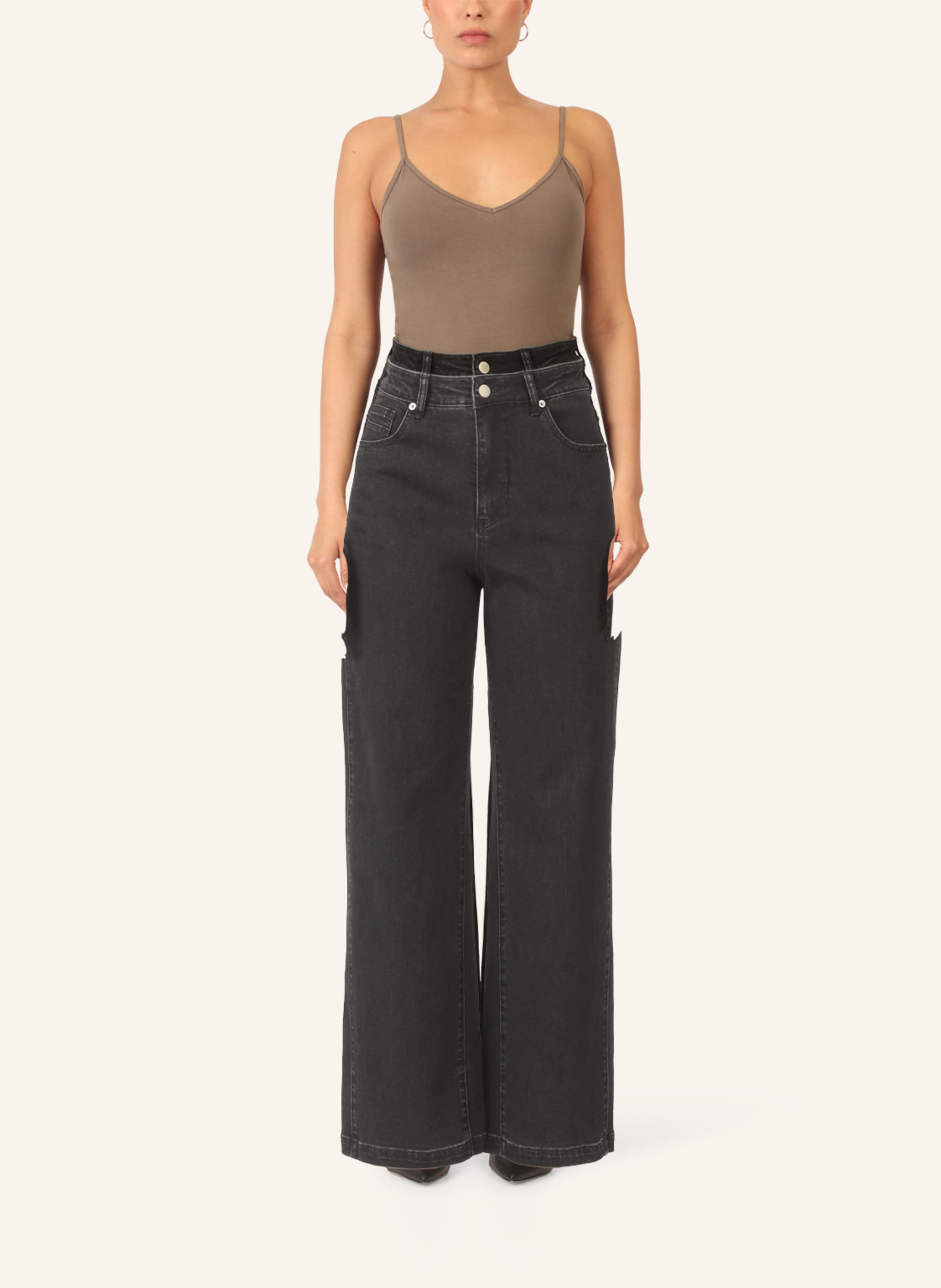 Thumbnail - Apart Weite Jeans Mit Kristallsteinen schwarz