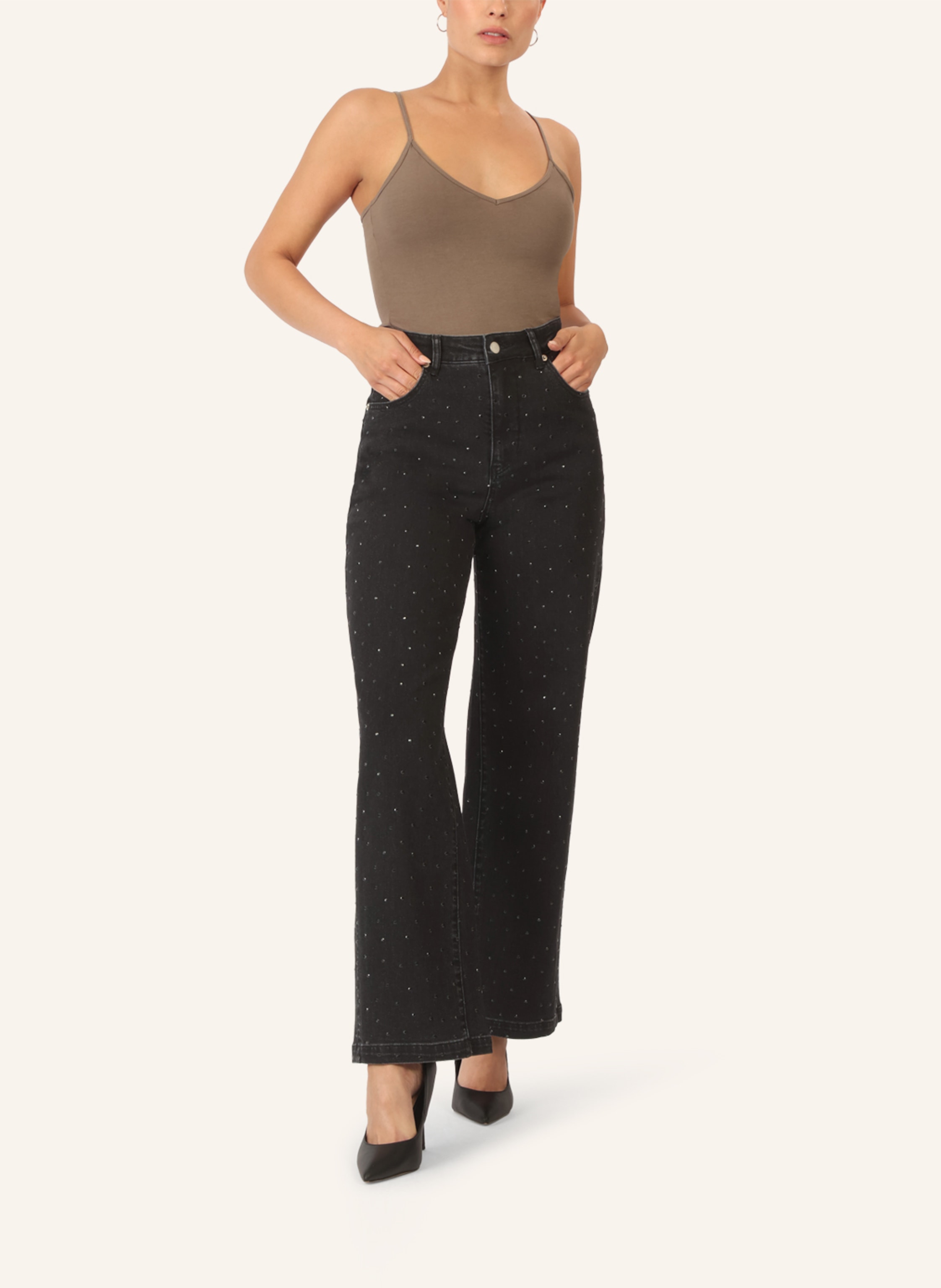Thumbnail - Apart Weite Jeans Mit Kristallsteinen schwarz