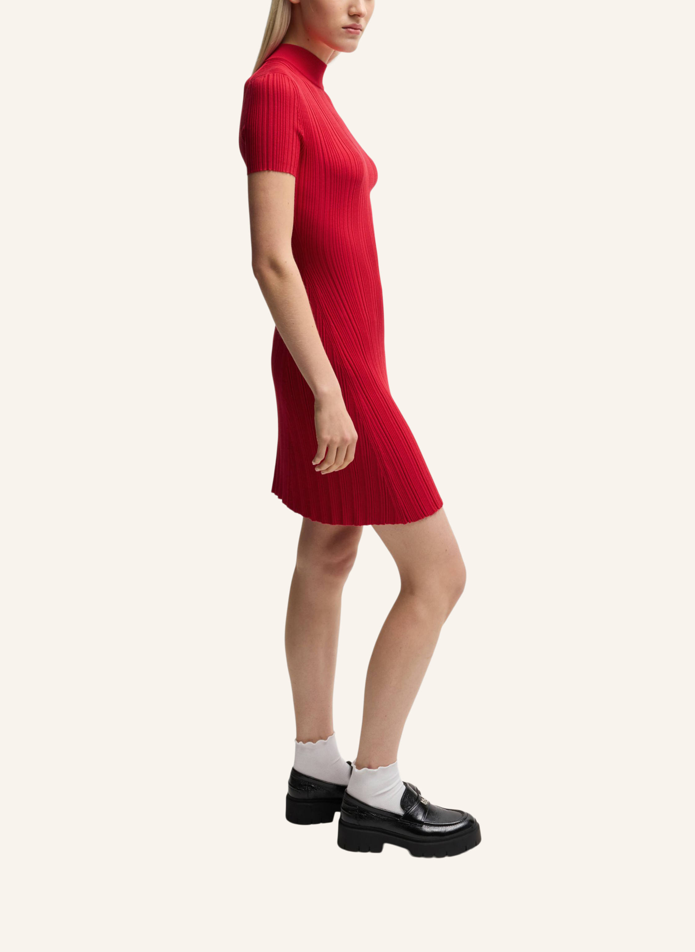Thumbnail - Hugo Gestricktes Kleid Sareply Slim Fit rot