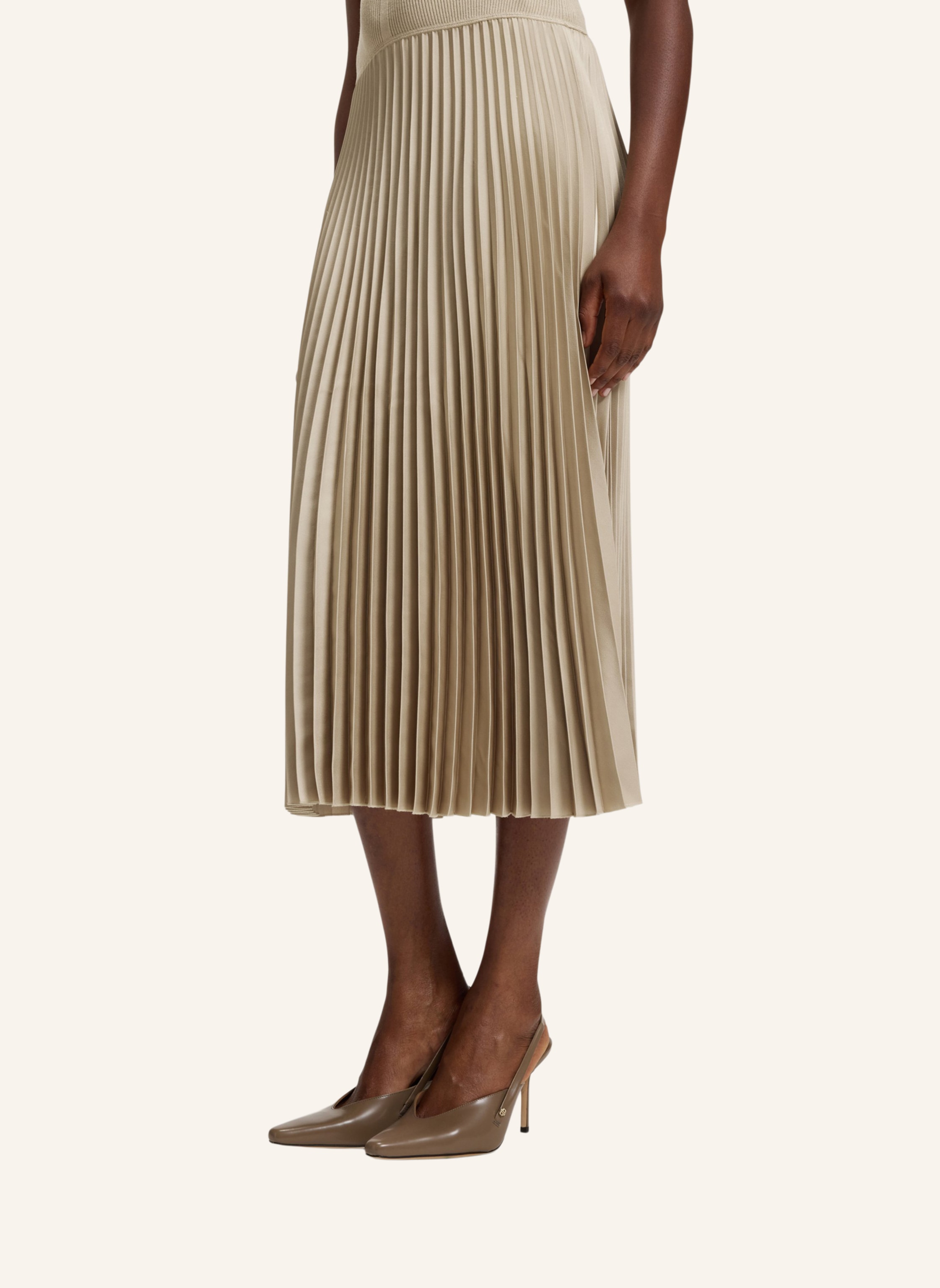 Thumbnail - Boss Kleid Fadridi Im Materialmix Mit Plissees beige