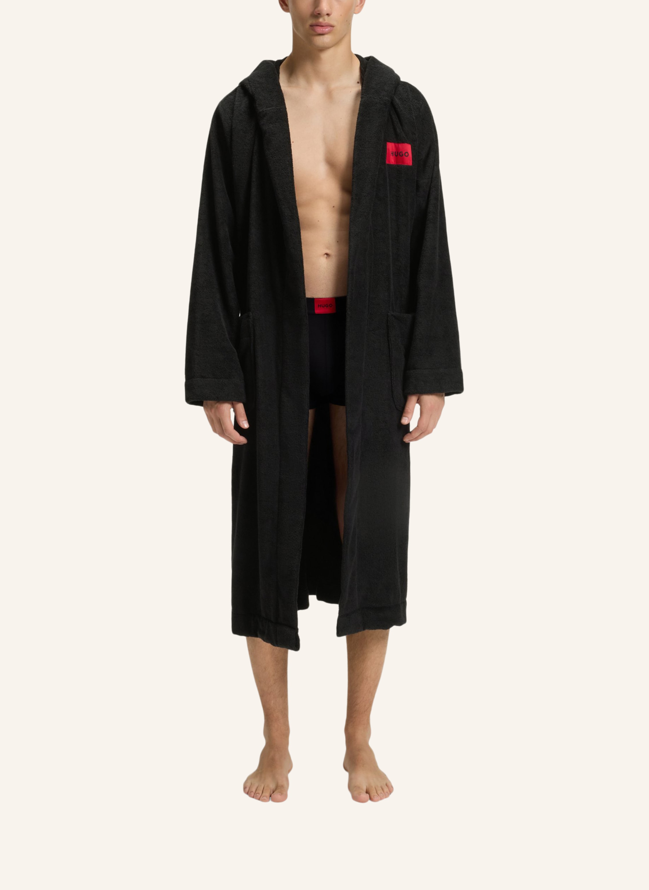 Thumbnail - Hugo Morgenmantel Terry Gown Hooded schwarz