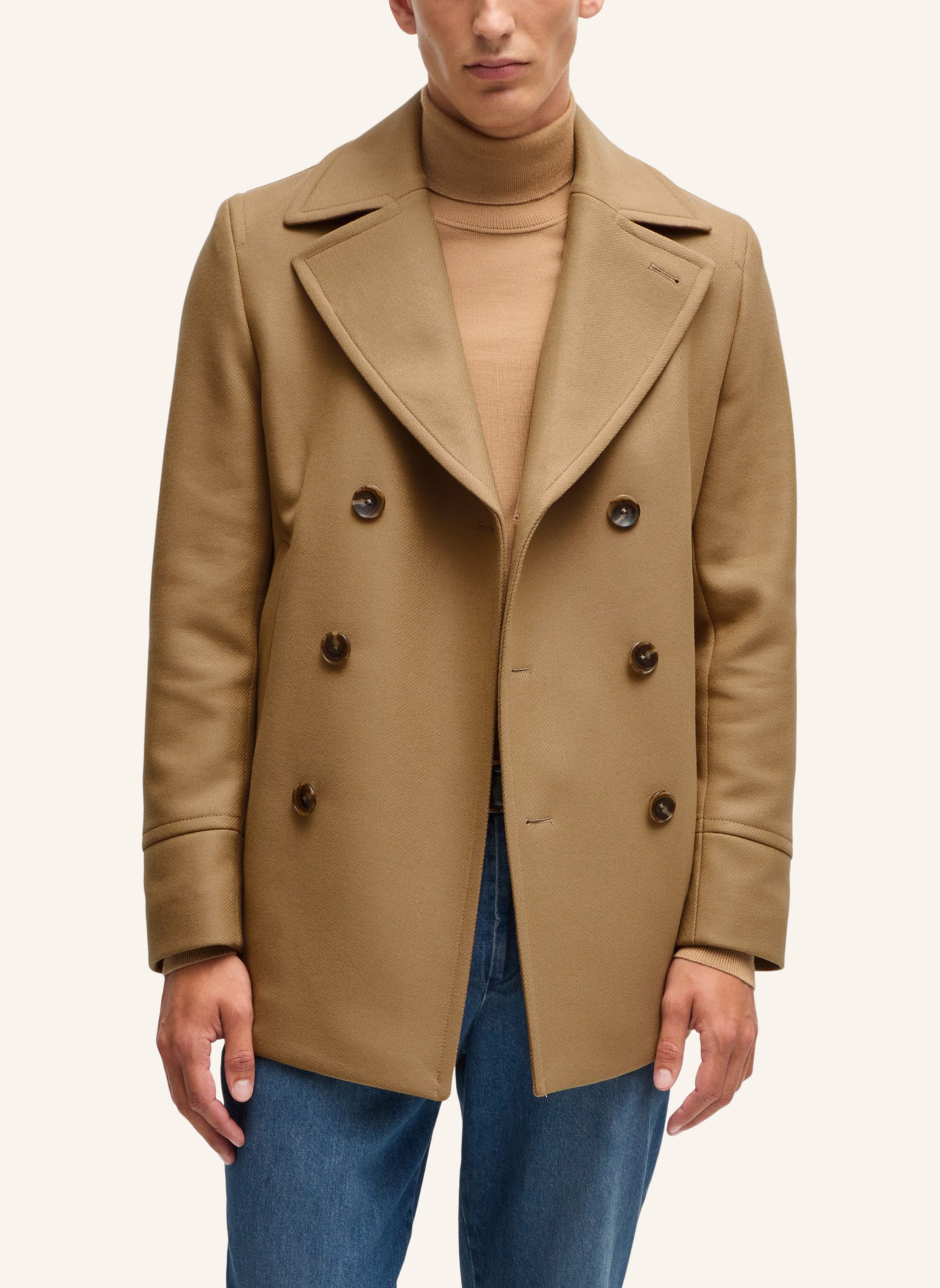 Thumbnail - Boss Klassischer Mantel H-Hyde-Pcoat-234 Slim Fit beige