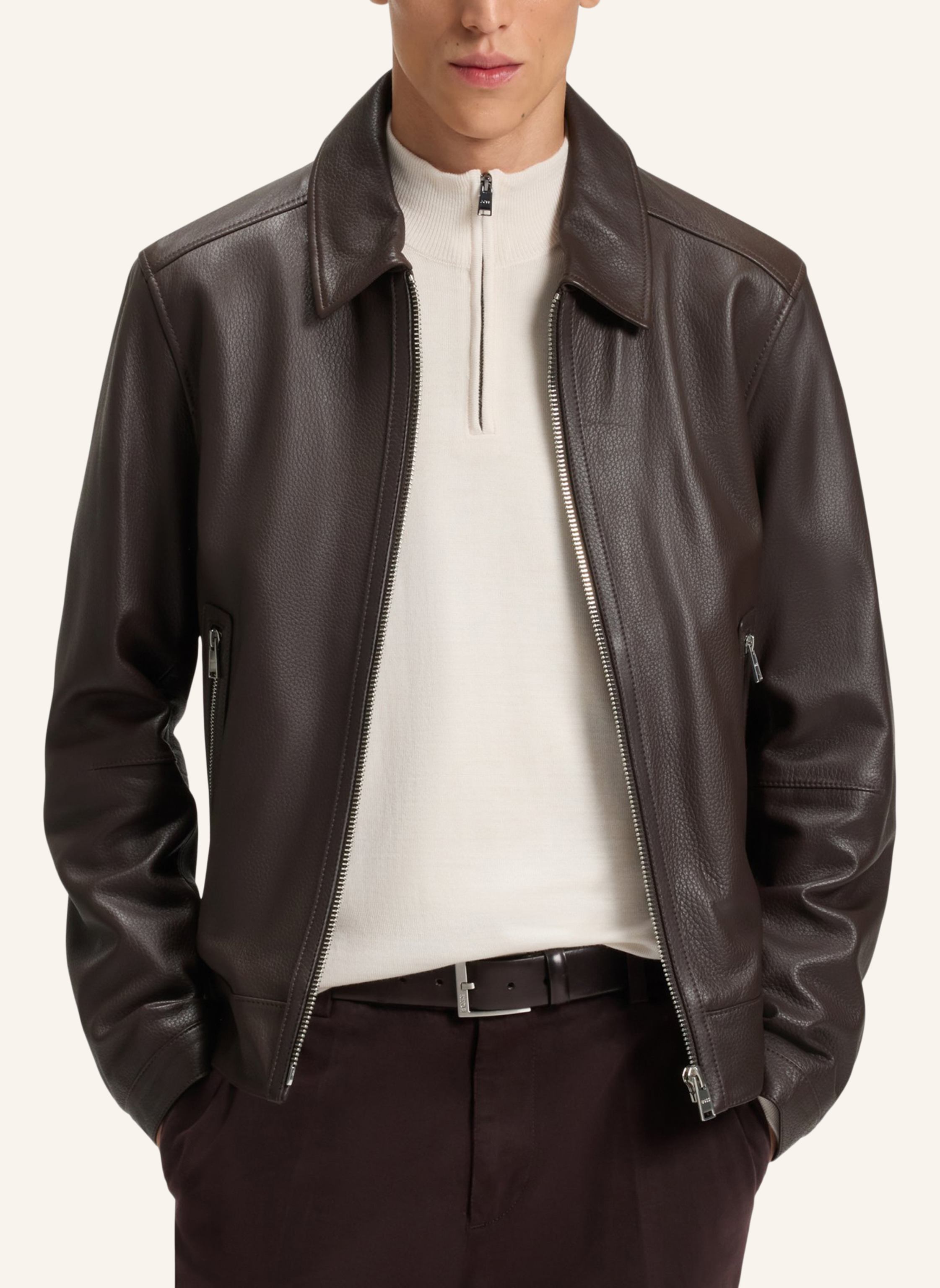 Thumbnail - Boss Lederjacke H-mapson4 Regular Fit braun