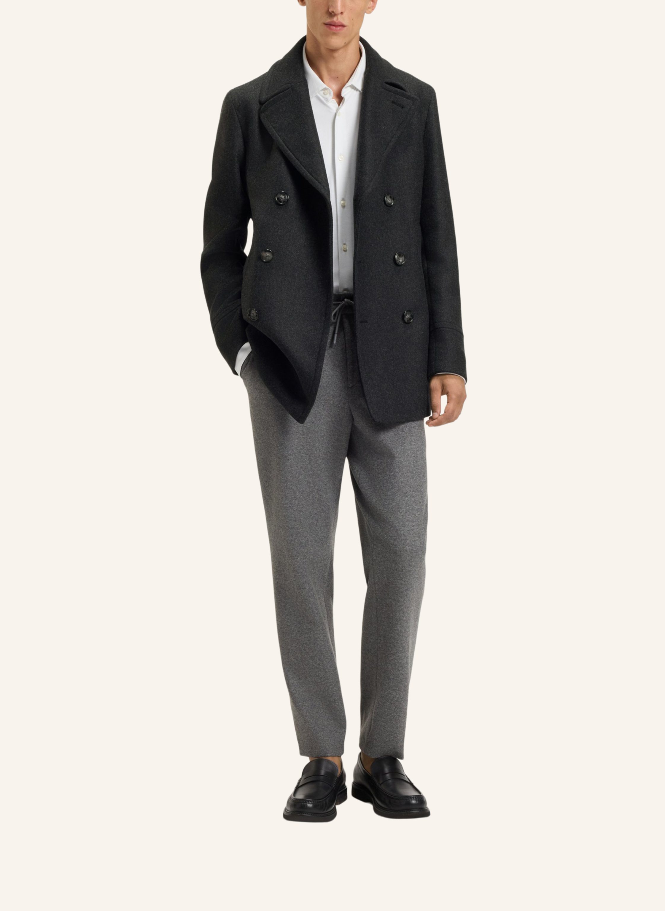 Thumbnail - Boss Klassischer Mantel H-Hyde-Pcoat-234 Slim Fit grau