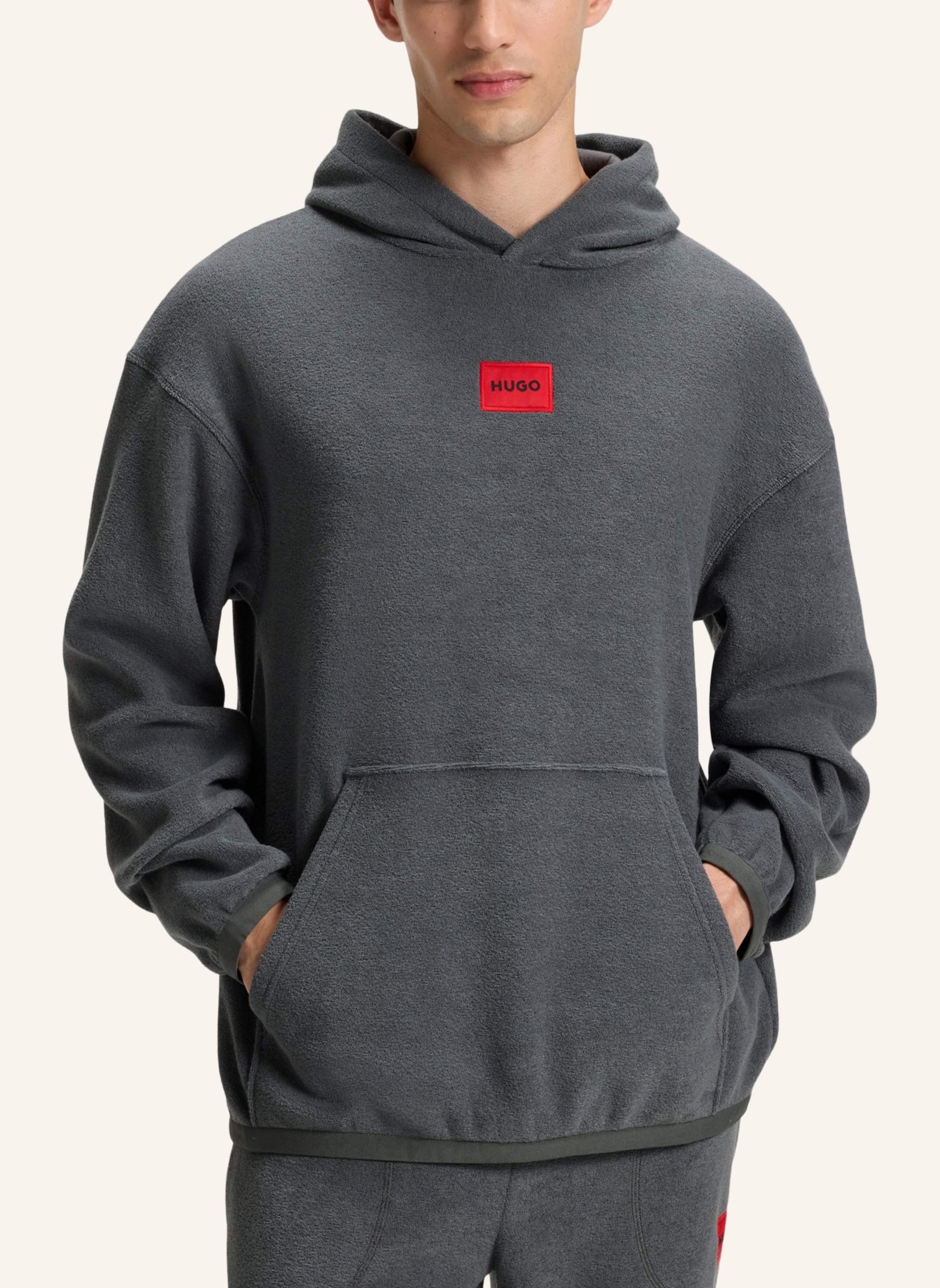 Thumbnail - Hugo Loungewear Oberteil Terry Hoodie Relaxed Fit grau
