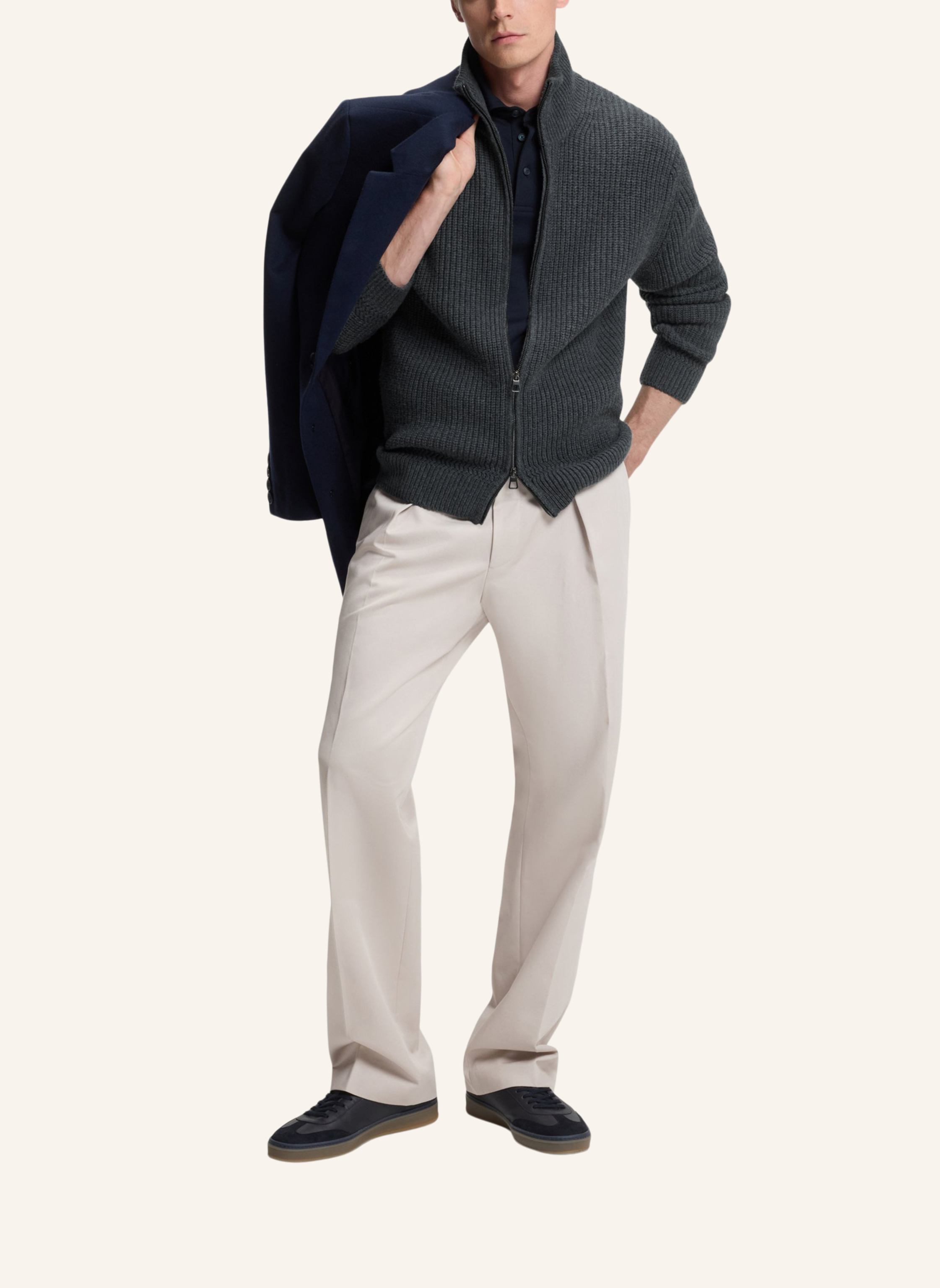 Thumbnail - Boss Strickjacke Hilustre_Db Relaxed Fit grau