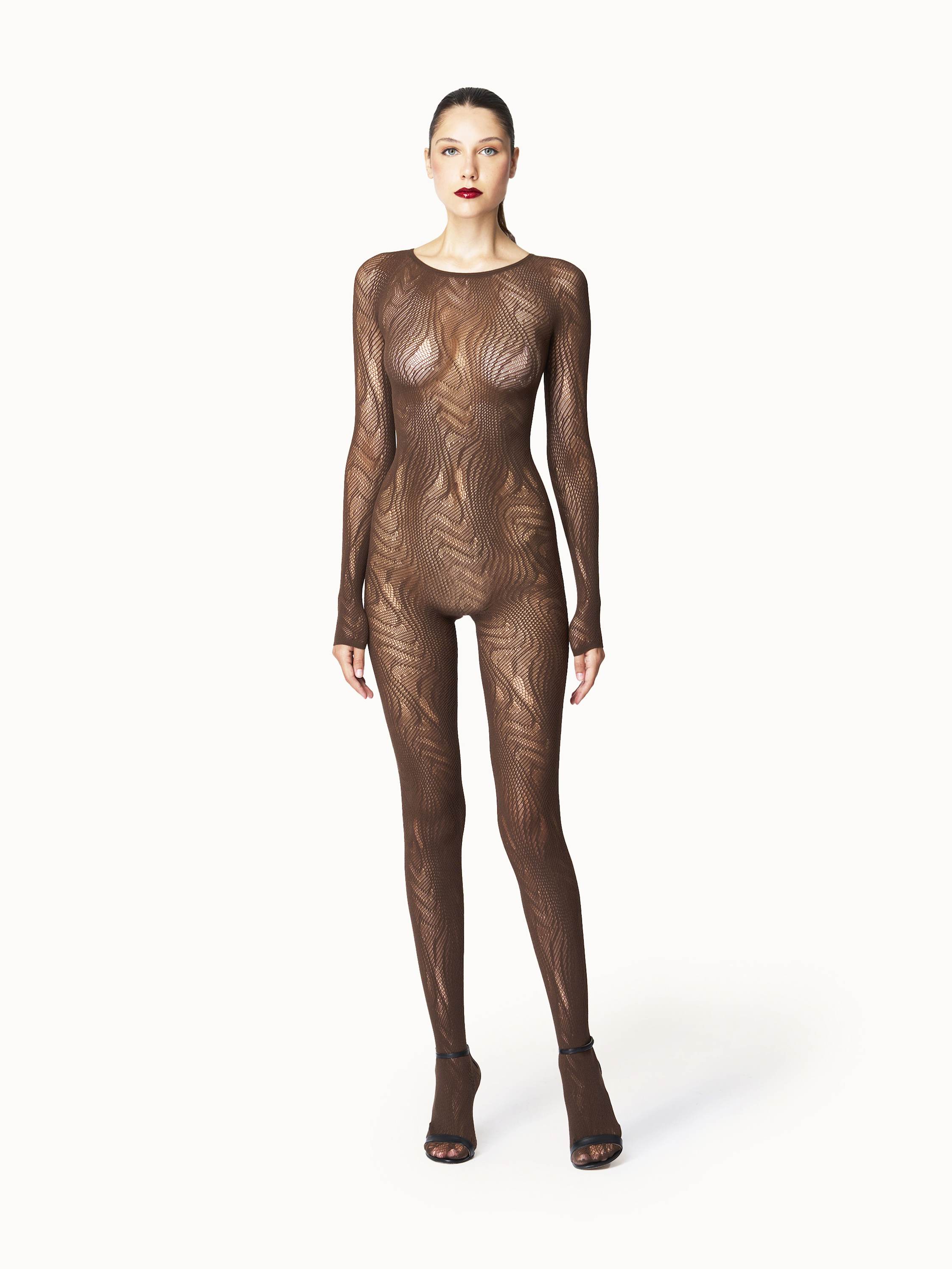 Thumbnail - Wolford Hose Snake Net Catsuit braun