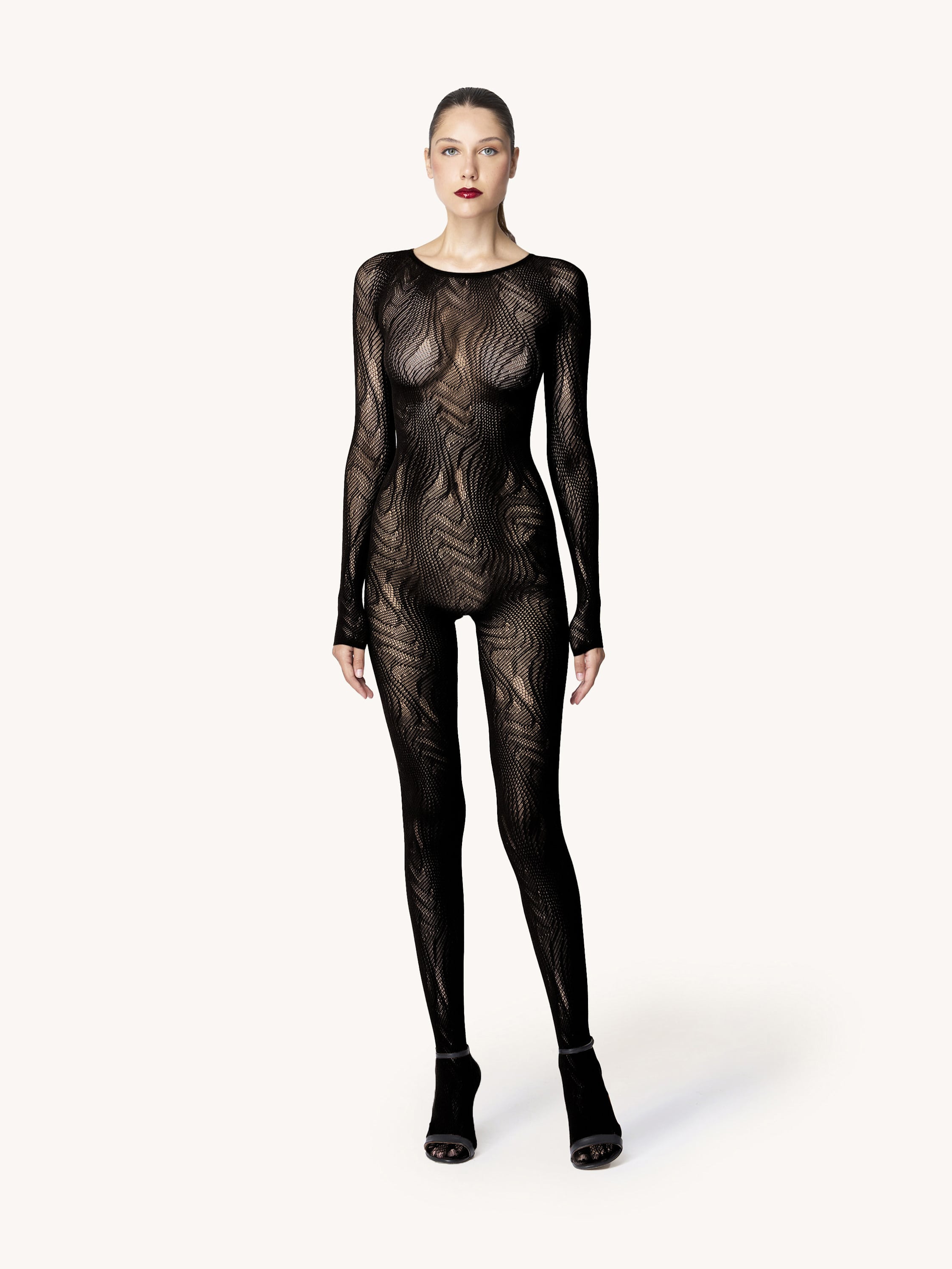 Thumbnail - Wolford Hose Snake Net Catsuit schwarz