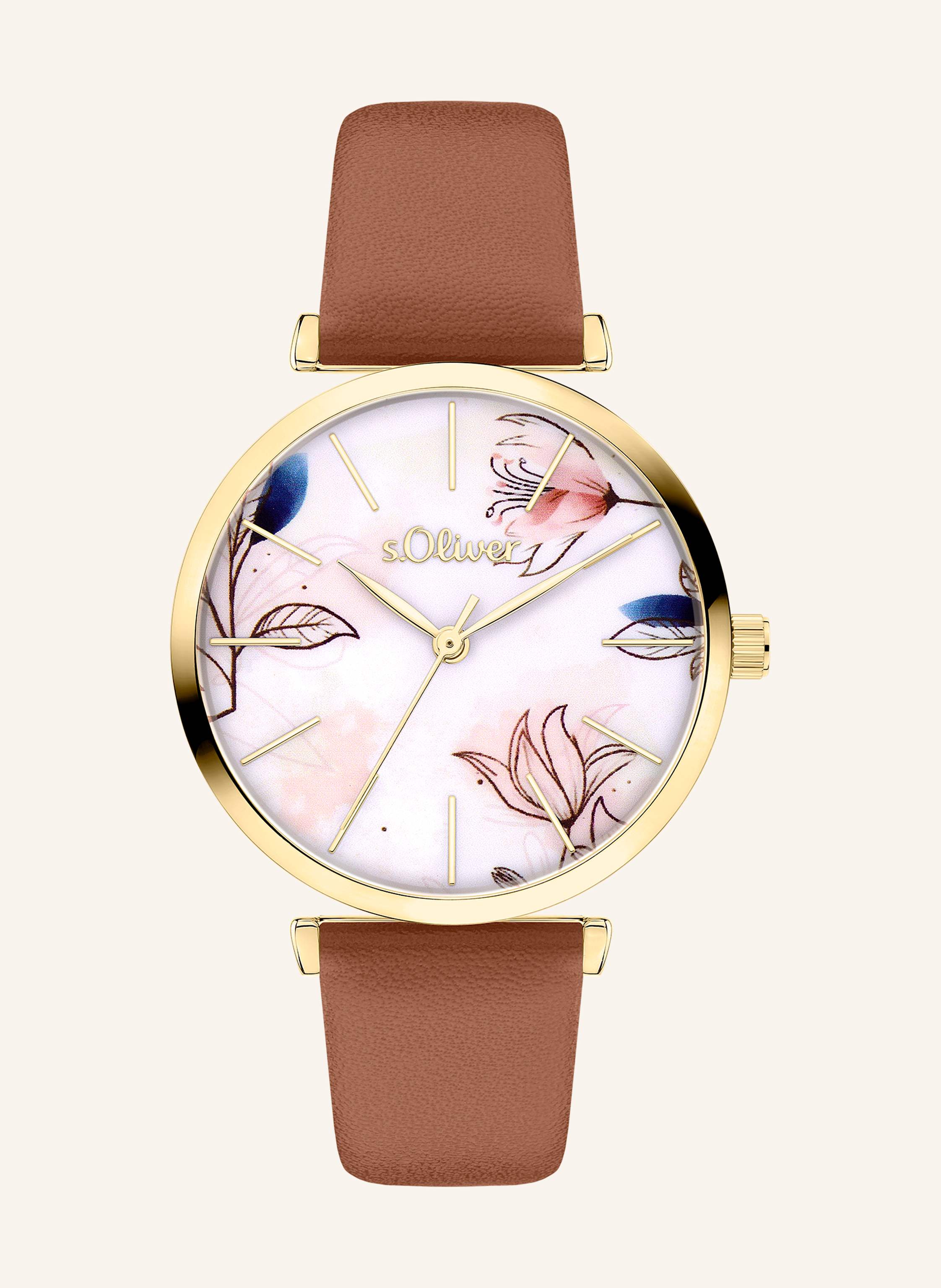 S.Oliver Armbanduhr  Aus  Kunstleder braun