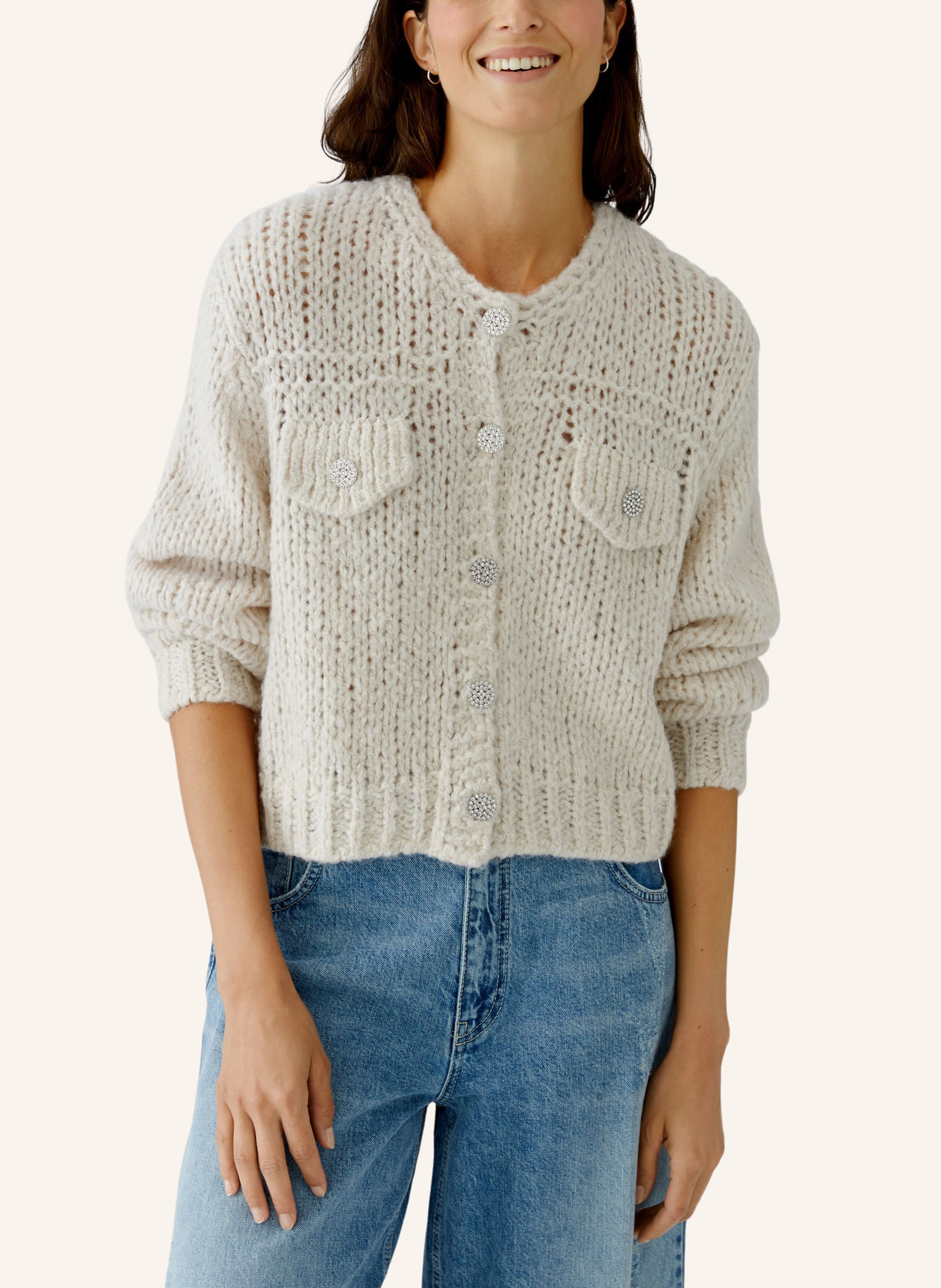 Thumbnail - Oui Strickjacke beige