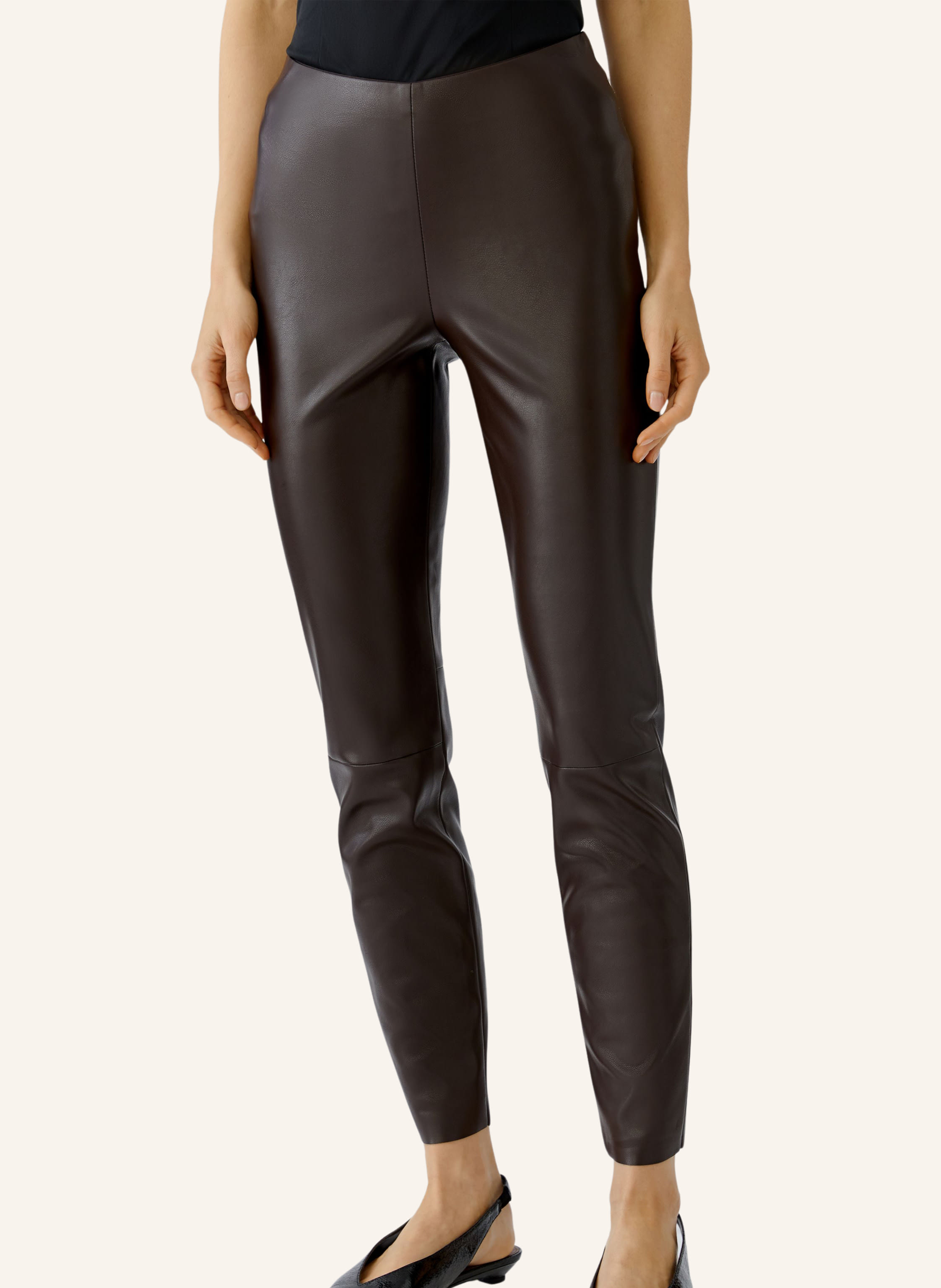 Thumbnail - Oui Leggings In Lederoptik braun