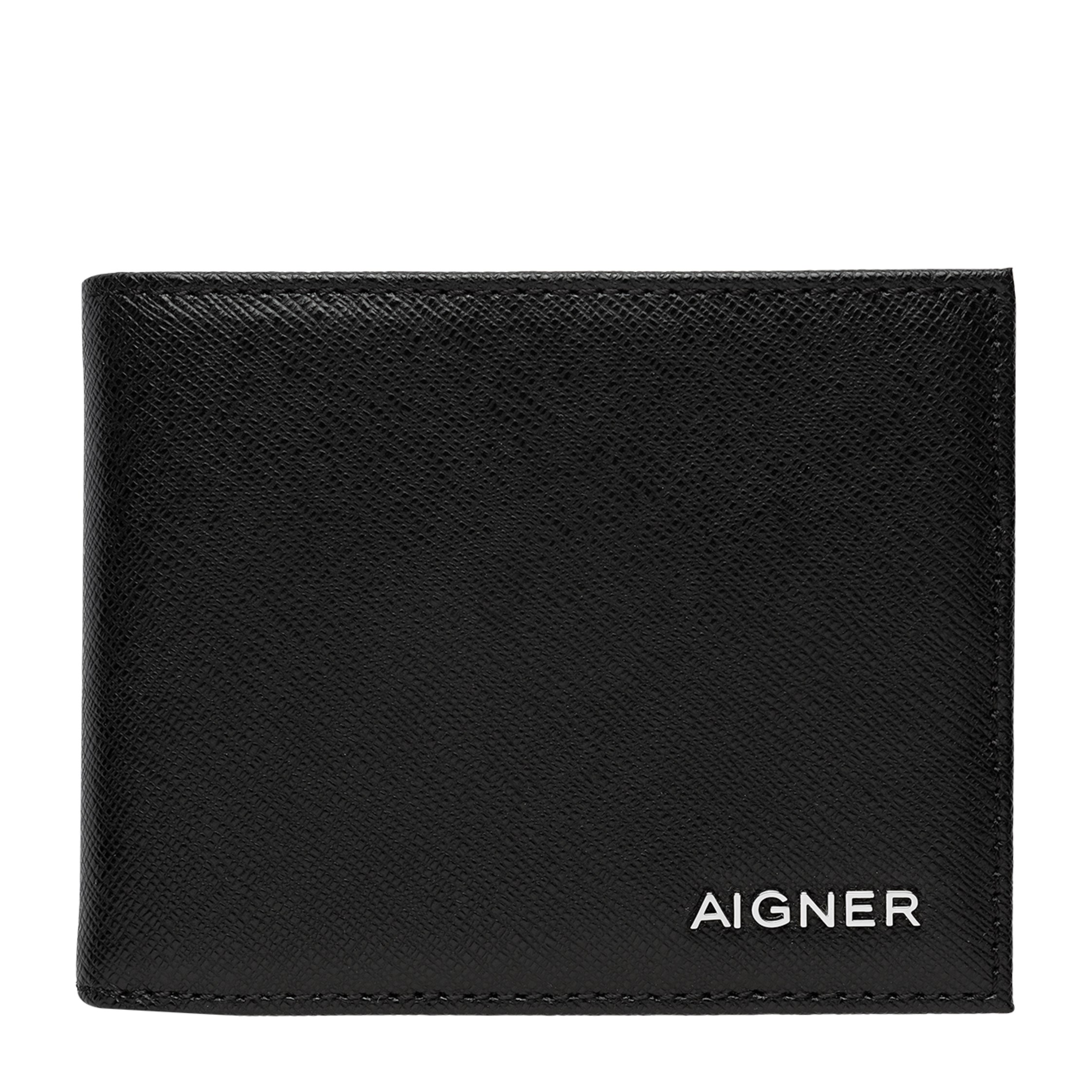 Aigner Diese kompakte Geldbörse bietet eine klare und funktionale Aufteilung: sieben Kartenfächer, zwei Scheinfächer und mehrere Steckmöglichkeiten sorgen für eine übersichtliche Struktur. Ein Modell, das Pl in schwarz Saffiano-Leder