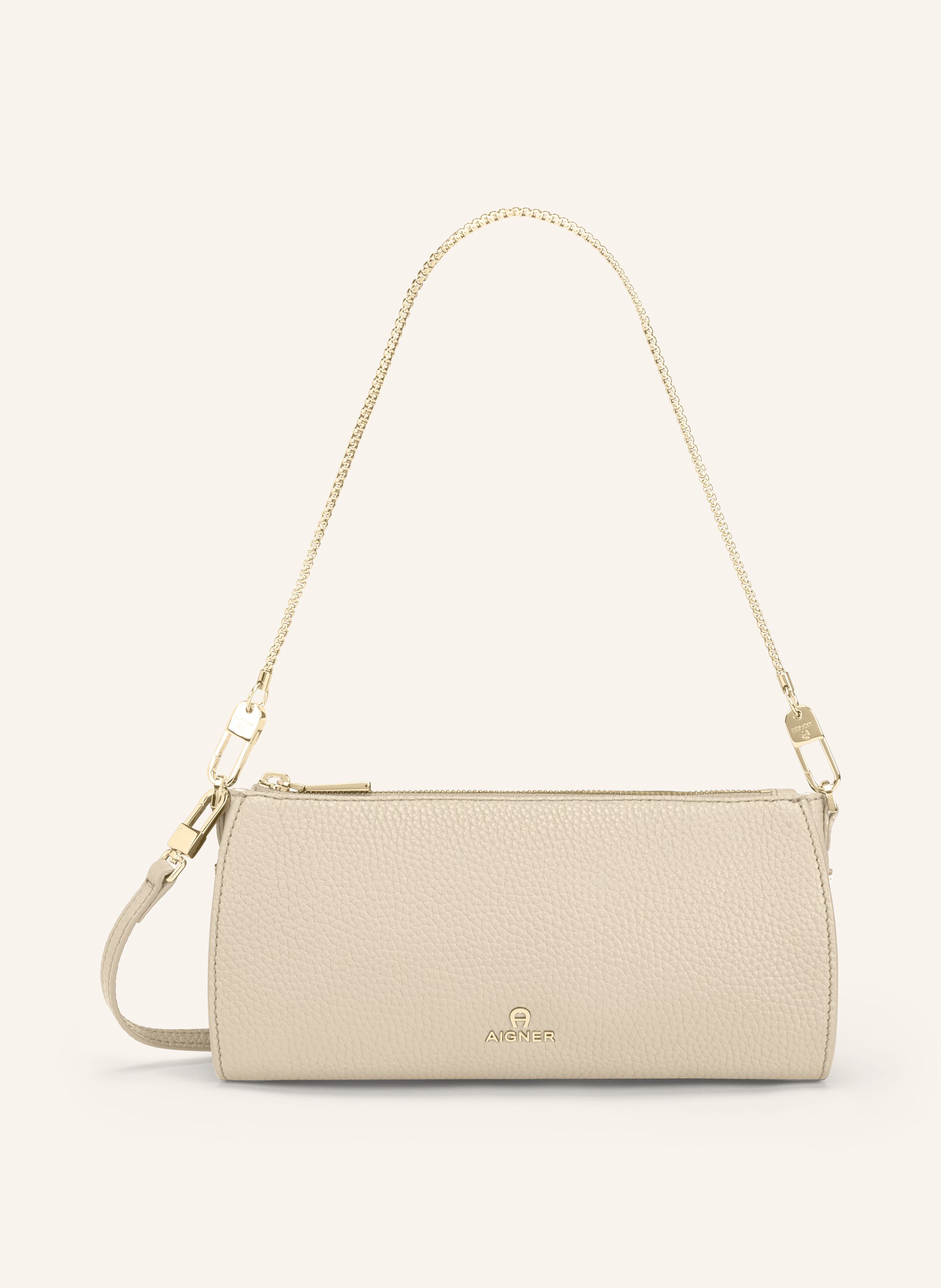 Aigner Genarbtes Leder. Schließt mit Reißverschluss. Abnehmbarer, längenverstellbarer Schulterriemen. Ein Hauptfach innen. Label-Detail vorne Small in weiss