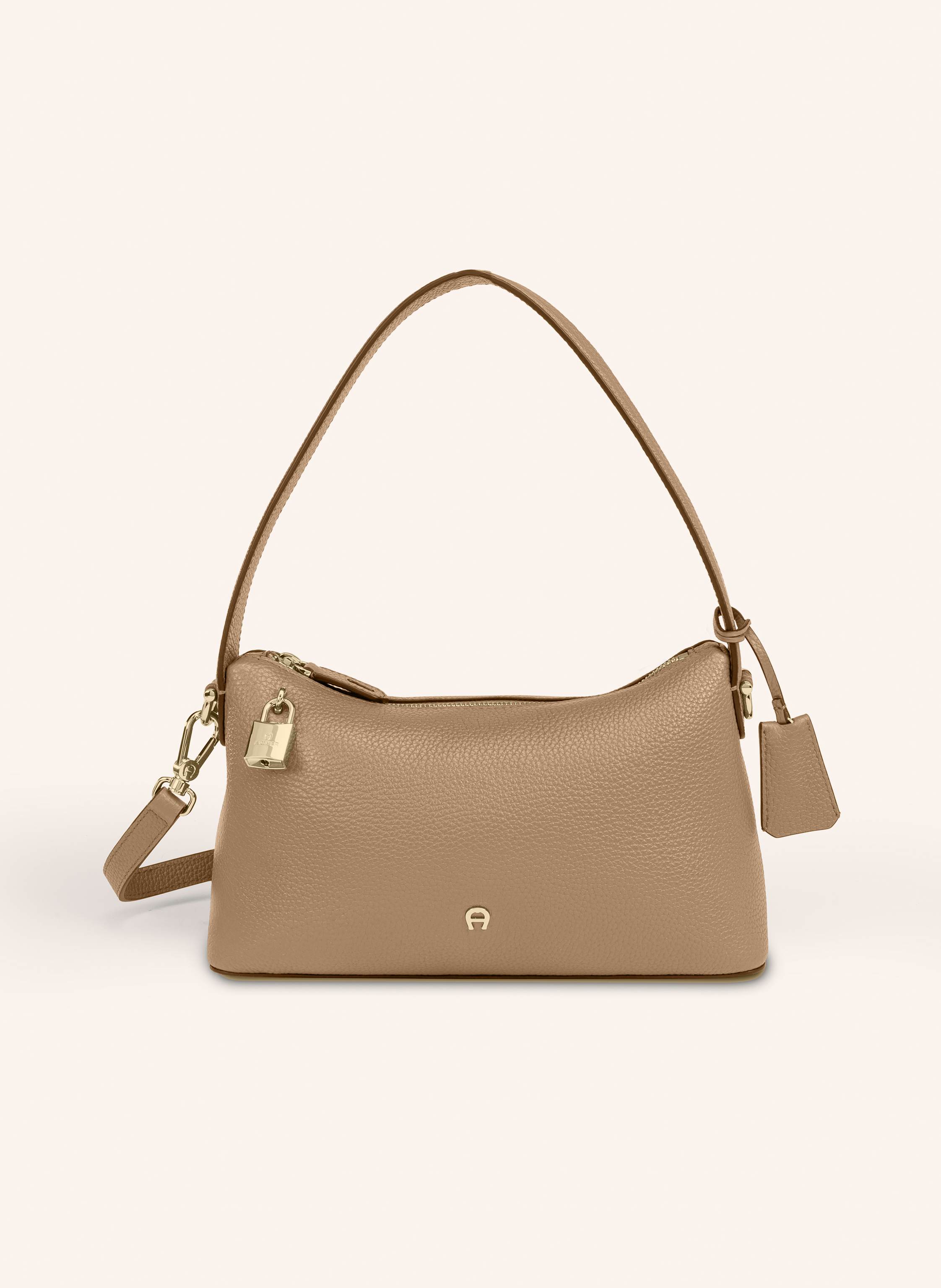 Aigner Ein wandelbarer Klassiker, die Delia Beuteltasche S von AIGNER aus hochwertigem Rindsleder mit verstellbarem Extra-Schulterriemen. Viel Platz, für alles was Sie brauchen. Genarbtes Rindsleder. Glänzen in beige