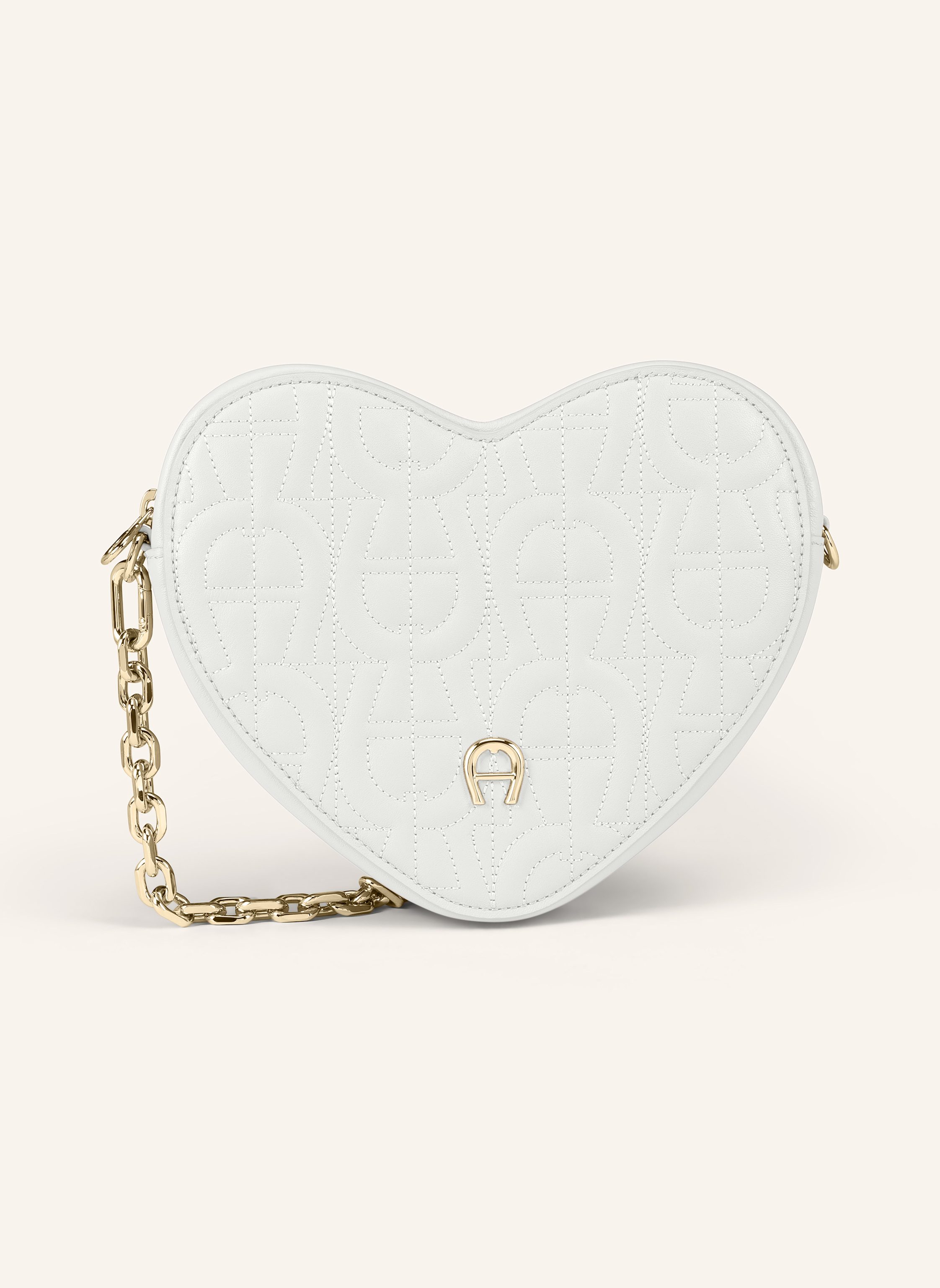 Aigner Fein genarbtes Leder. Längenverstellbarer Schulterriemen. Schulterriemen mit Kette und abnehmbarem Ledereinsatz. Mit Kette auch als Pouch tragbar. Innen ein Hauptfach. Verstärkter Taschenboden. Gestep in weiss
