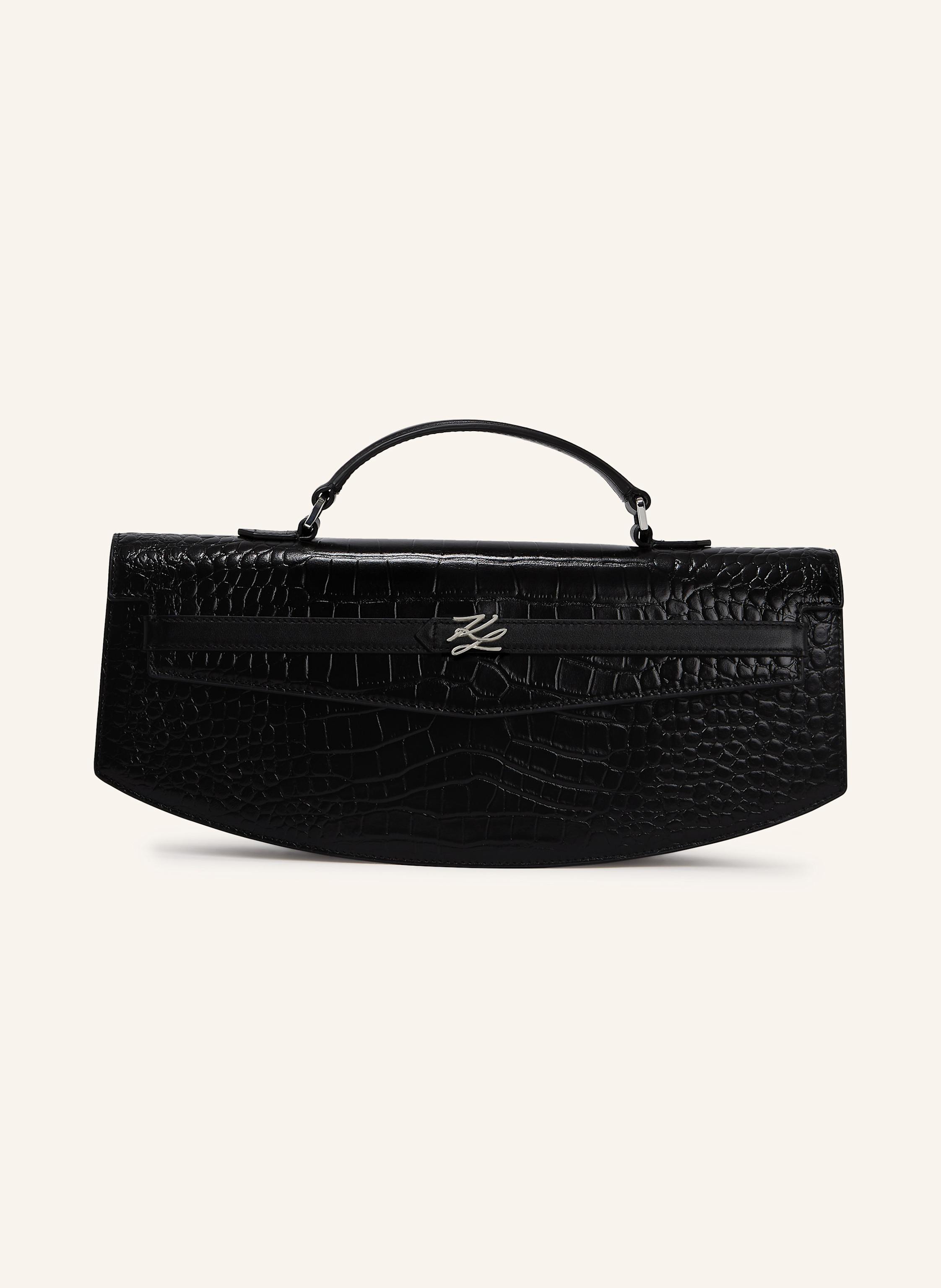Karl Lagerfeld Diese übergroße Clutch zeichnet sich durch eine markante Silhouette aus glänzendem Leder mit Kroko-Prägung aus. Das ebenso dezente wie gewagte Design macht sie perfekt für das Ausgehen am Abend. Wie i in schwarz
