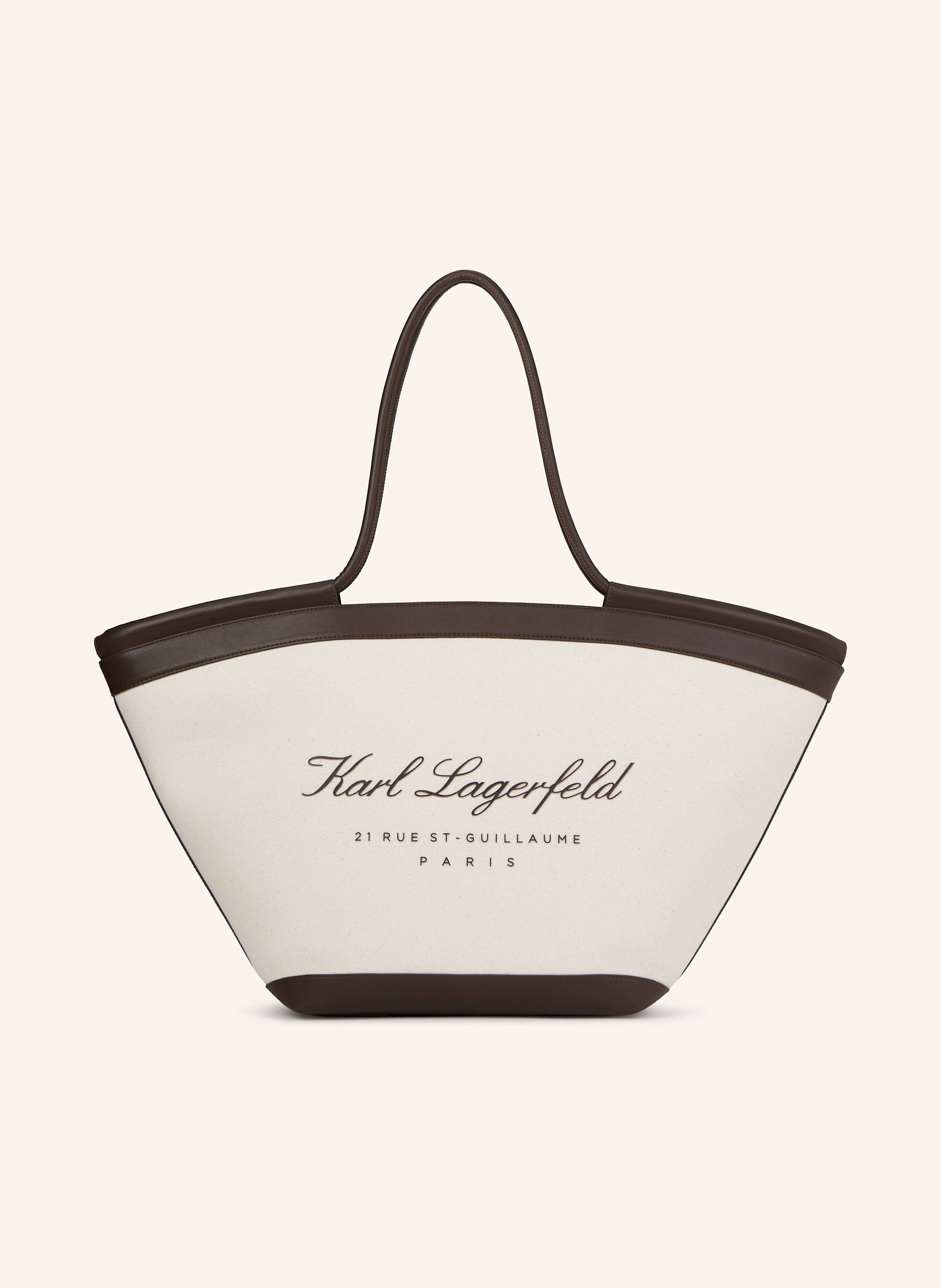 Karl Lagerfeld Diese tulpenförmige Tote Bag für den Strand hat eine großzügige Silhouette – perfekt, um alle Ihre täglichen Utensilien mühelos aufzunehmen. Besätze und Henkel aus technischem Leder sorgen für optimal in beige