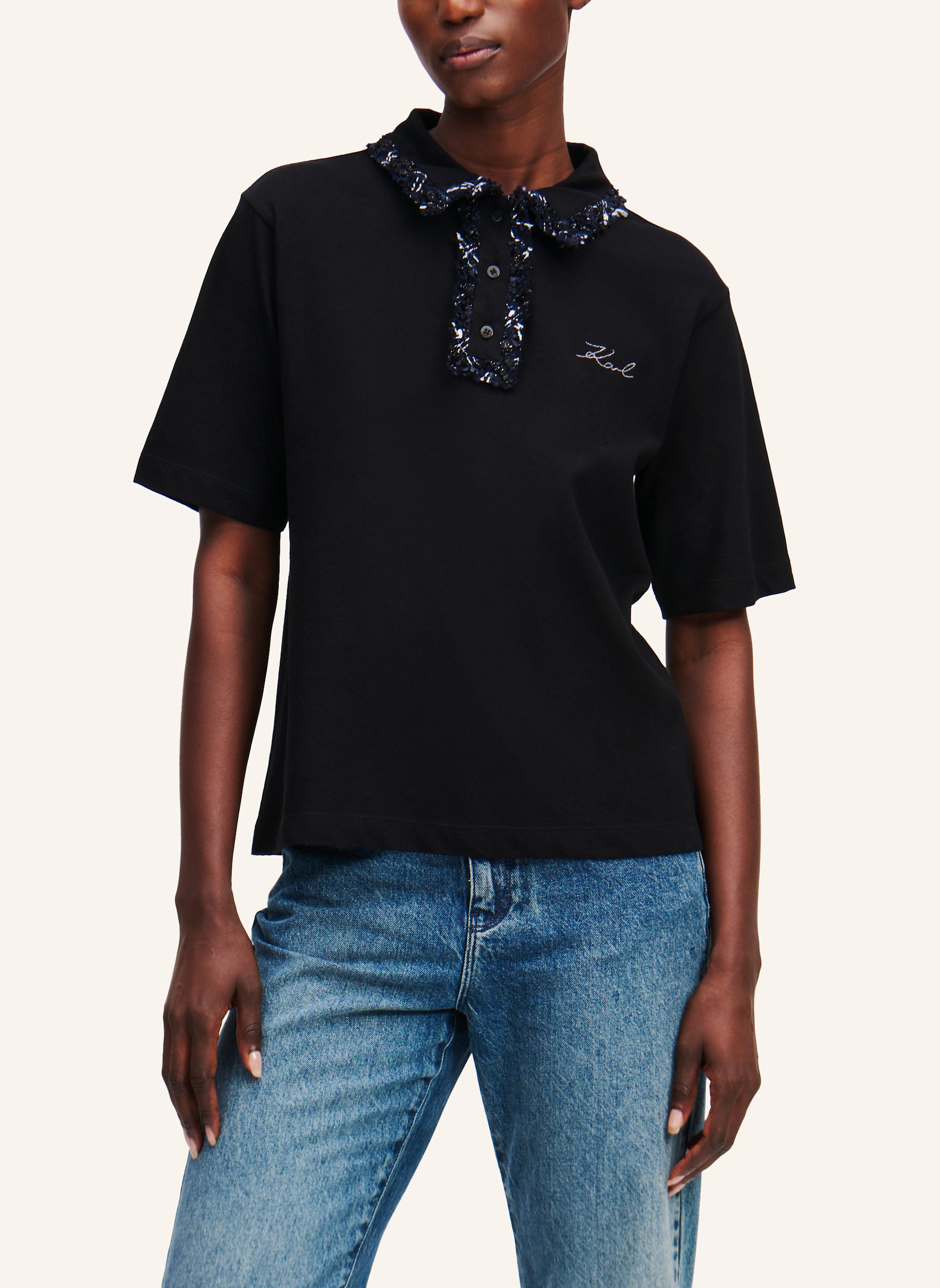 Thumbnail - Karl Lagerfeld Poloshirt Aus Bouclé schwarz
