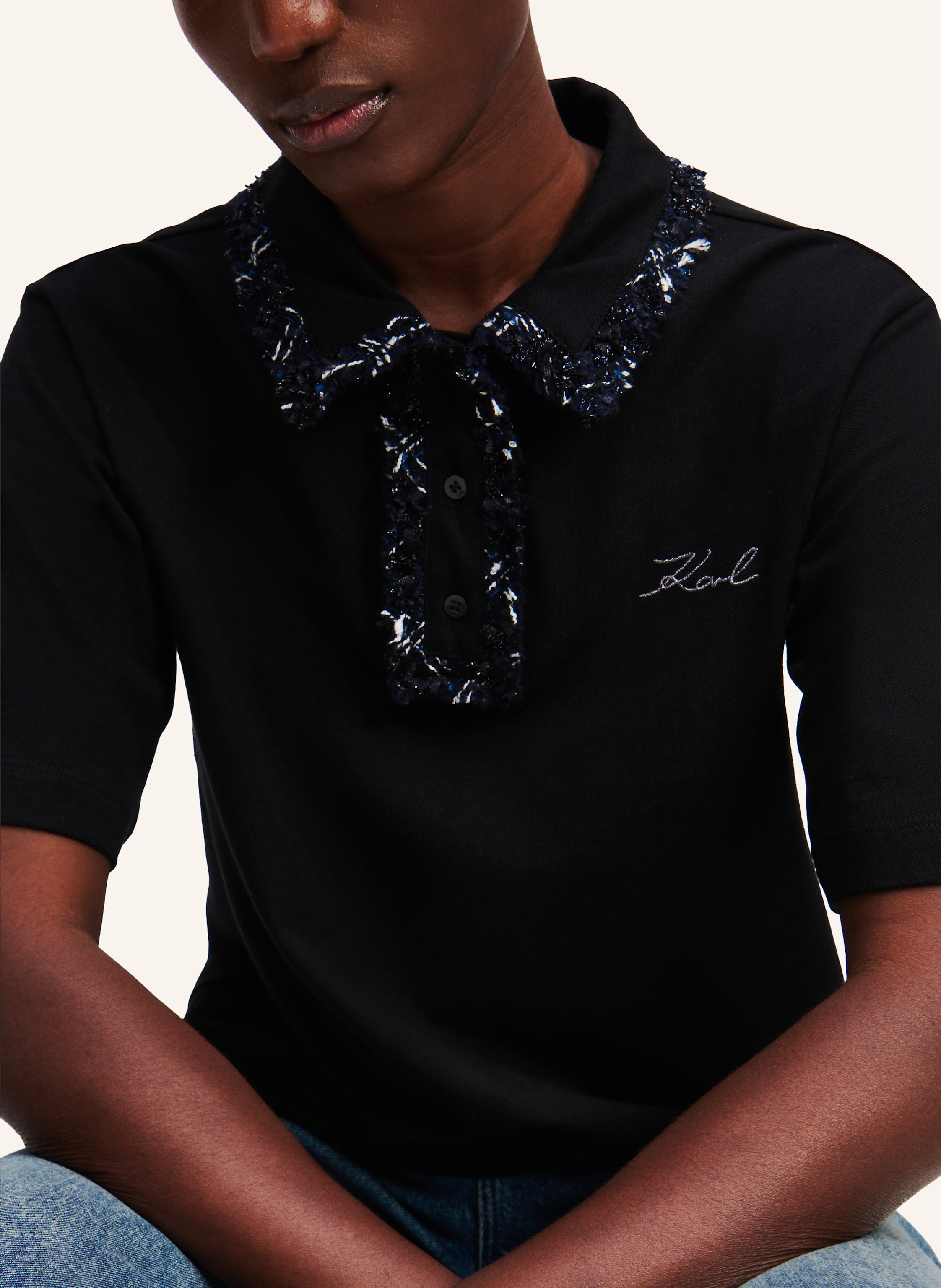 Thumbnail - Karl Lagerfeld Poloshirt Aus Bouclé schwarz