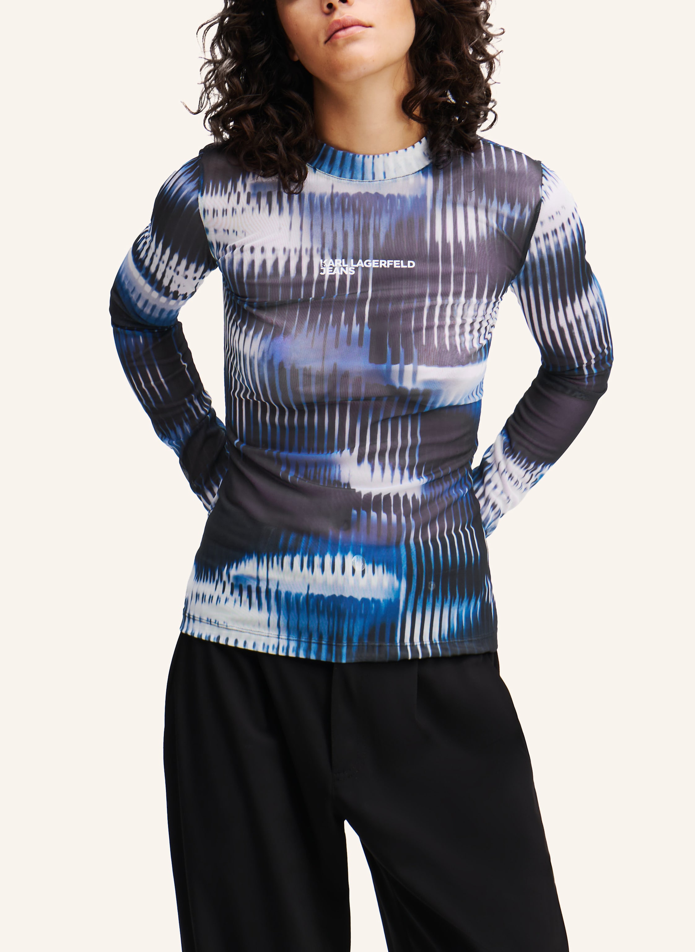 Thumbnail - Karl Lagerfeld Jeans Mesh-Top Mit Glitch-Print schwarz
