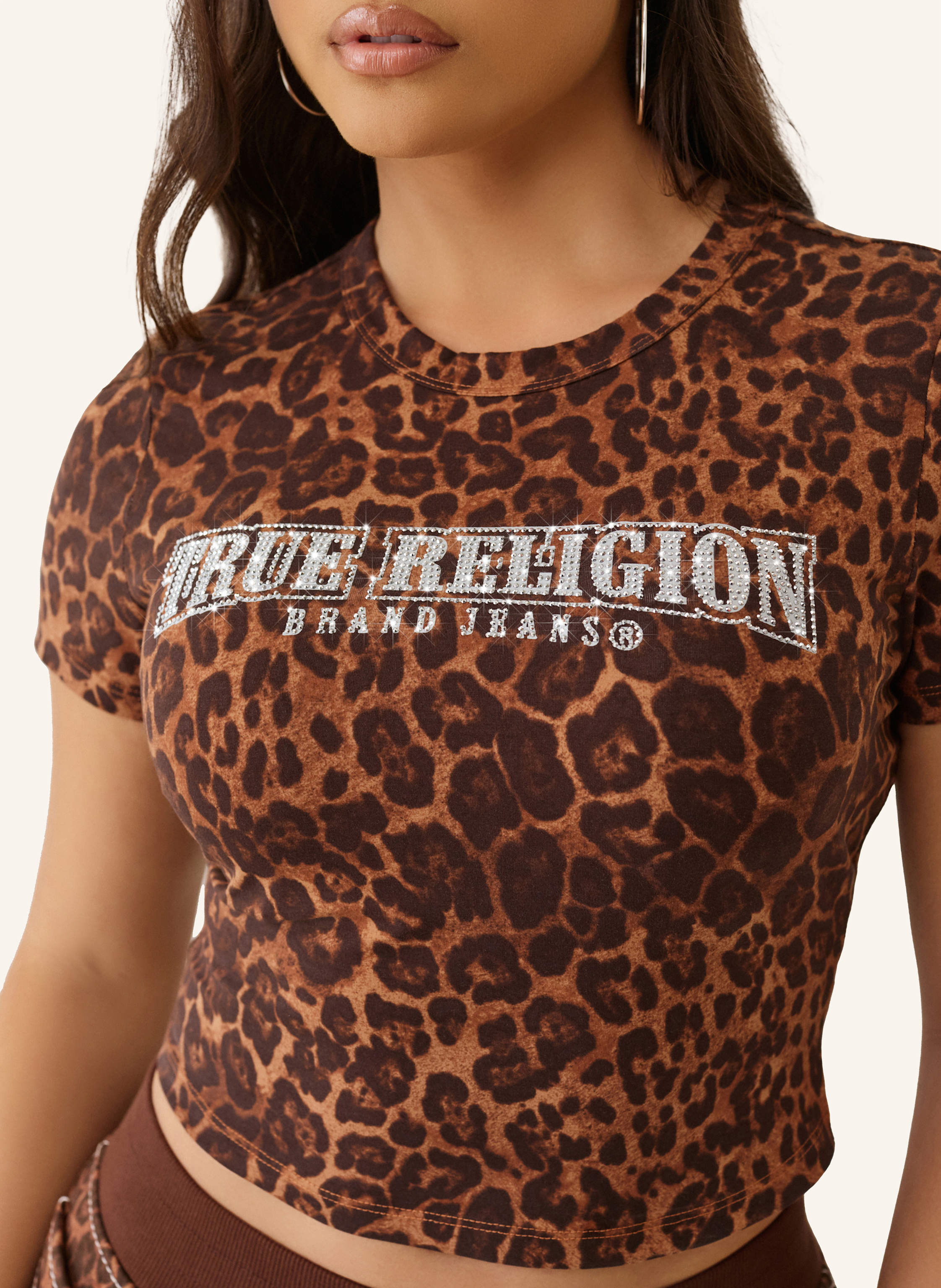 Thumbnail - True Religion T-Shirt Leopard Crystals braun