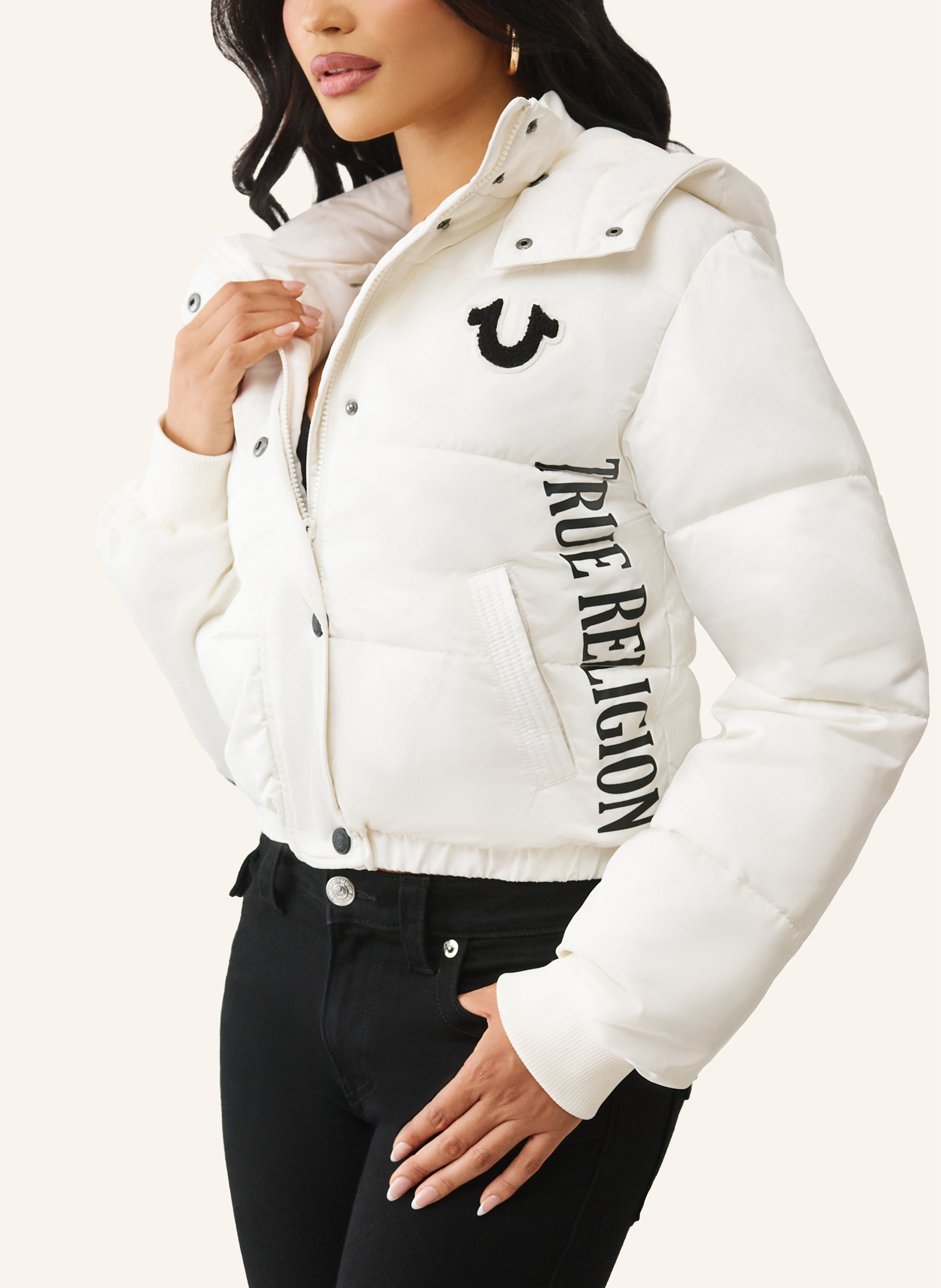 Thumbnail - True Religion Cropped-Puffer-Jacke weiss