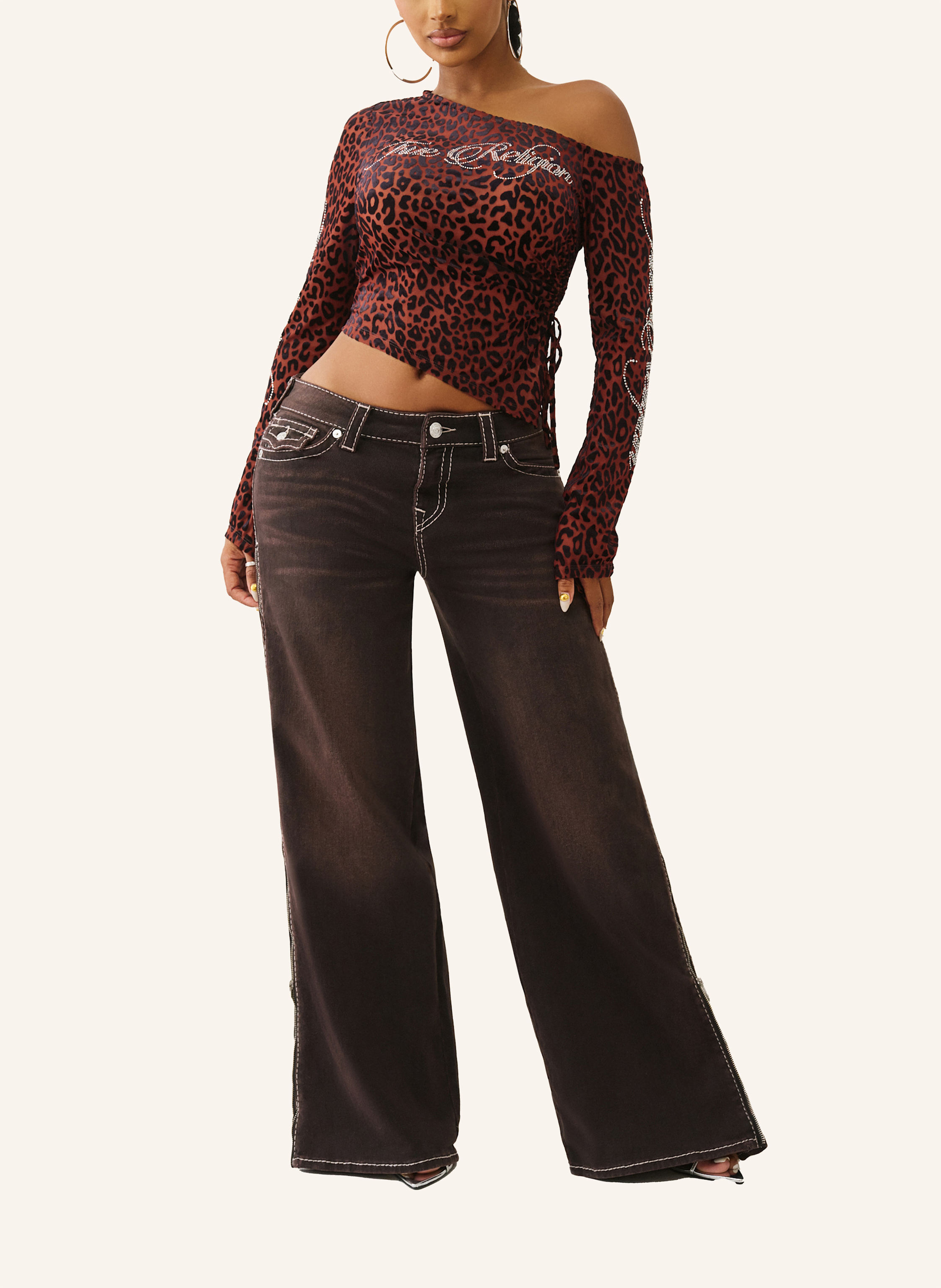 Thumbnail - True Religion Langarm-Shirt Asymmetrical braun