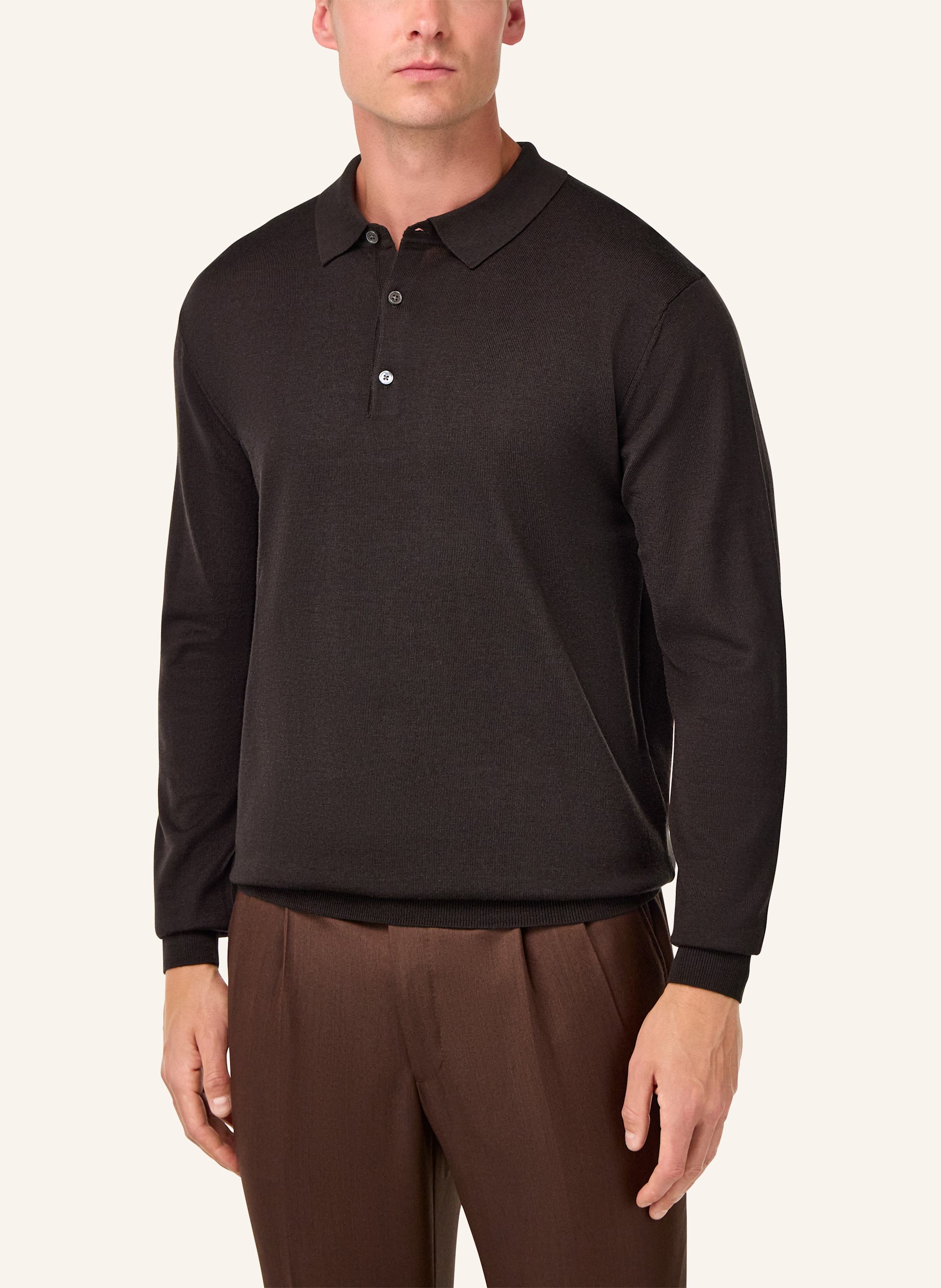 Thumbnail - Boggi Milano Knitted Merino Polo Shirt braun