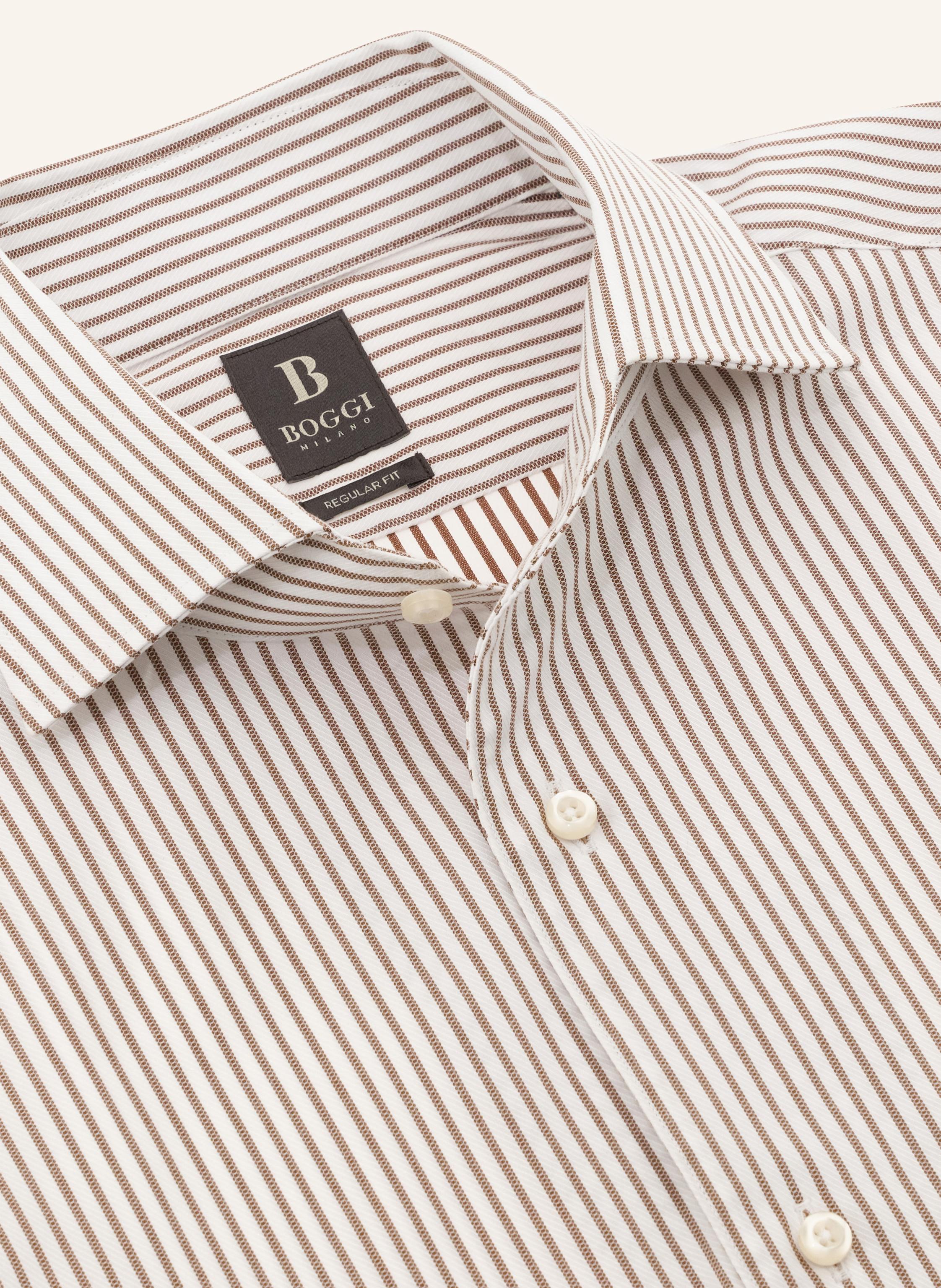 Thumbnail - Boggi Milano Regular Fit Striped Cotton Shirt braun