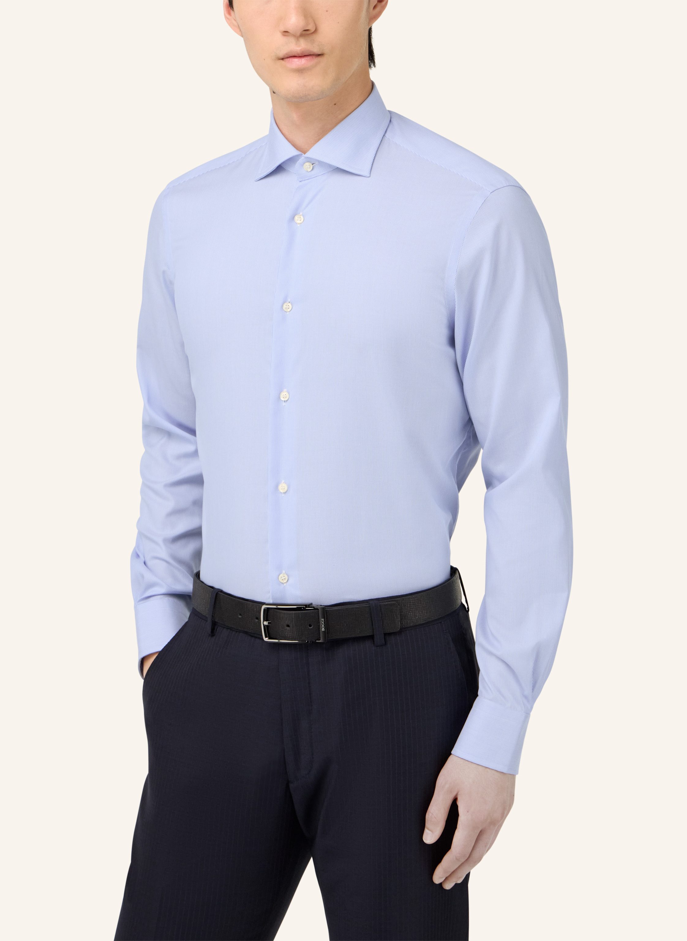 Thumbnail - Boggi Milano Slim Fit Striped Cotton Shirt blau