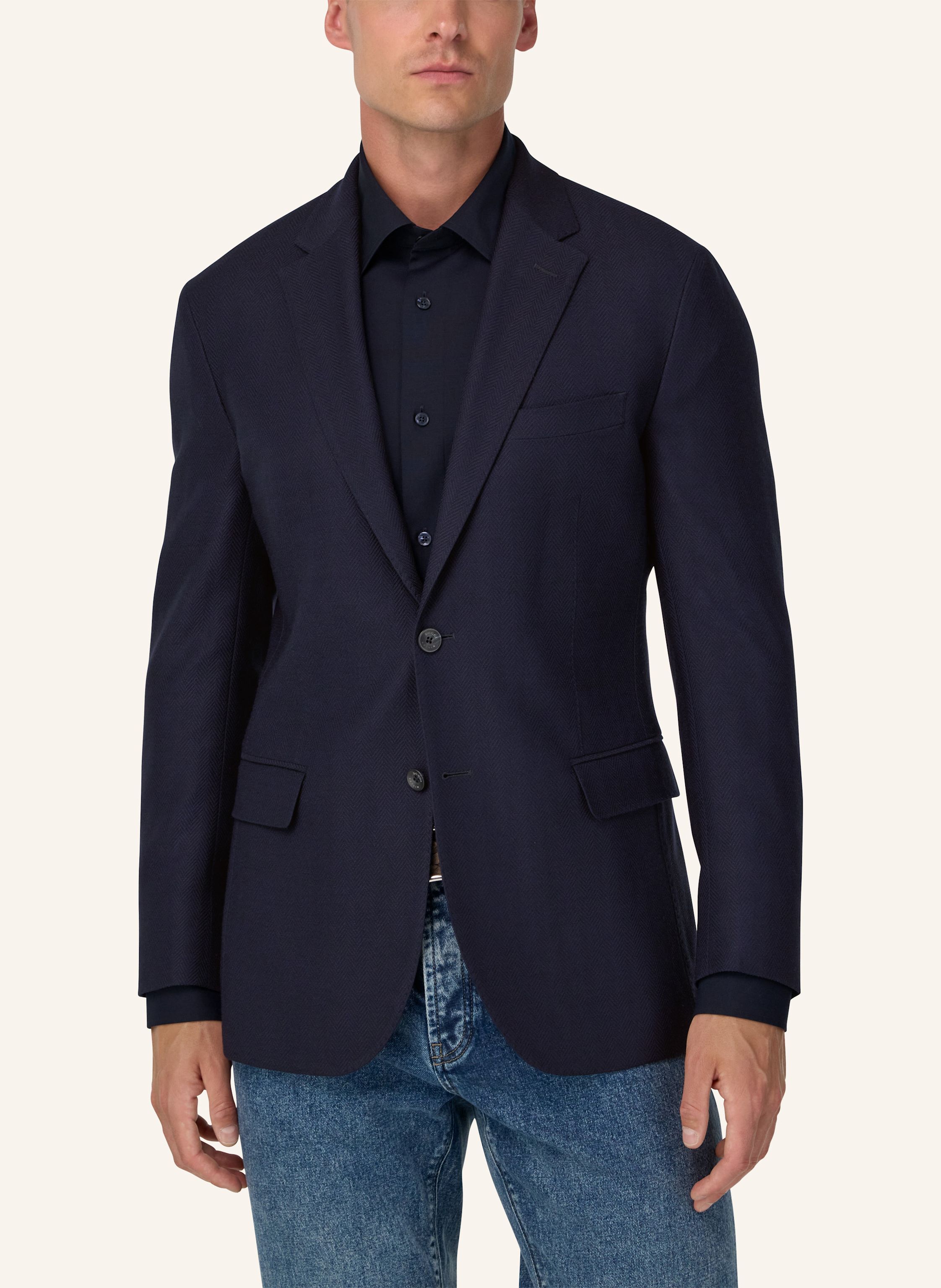 Thumbnail - Boggi Milano Herringbone Stretch Wool Jacket blau