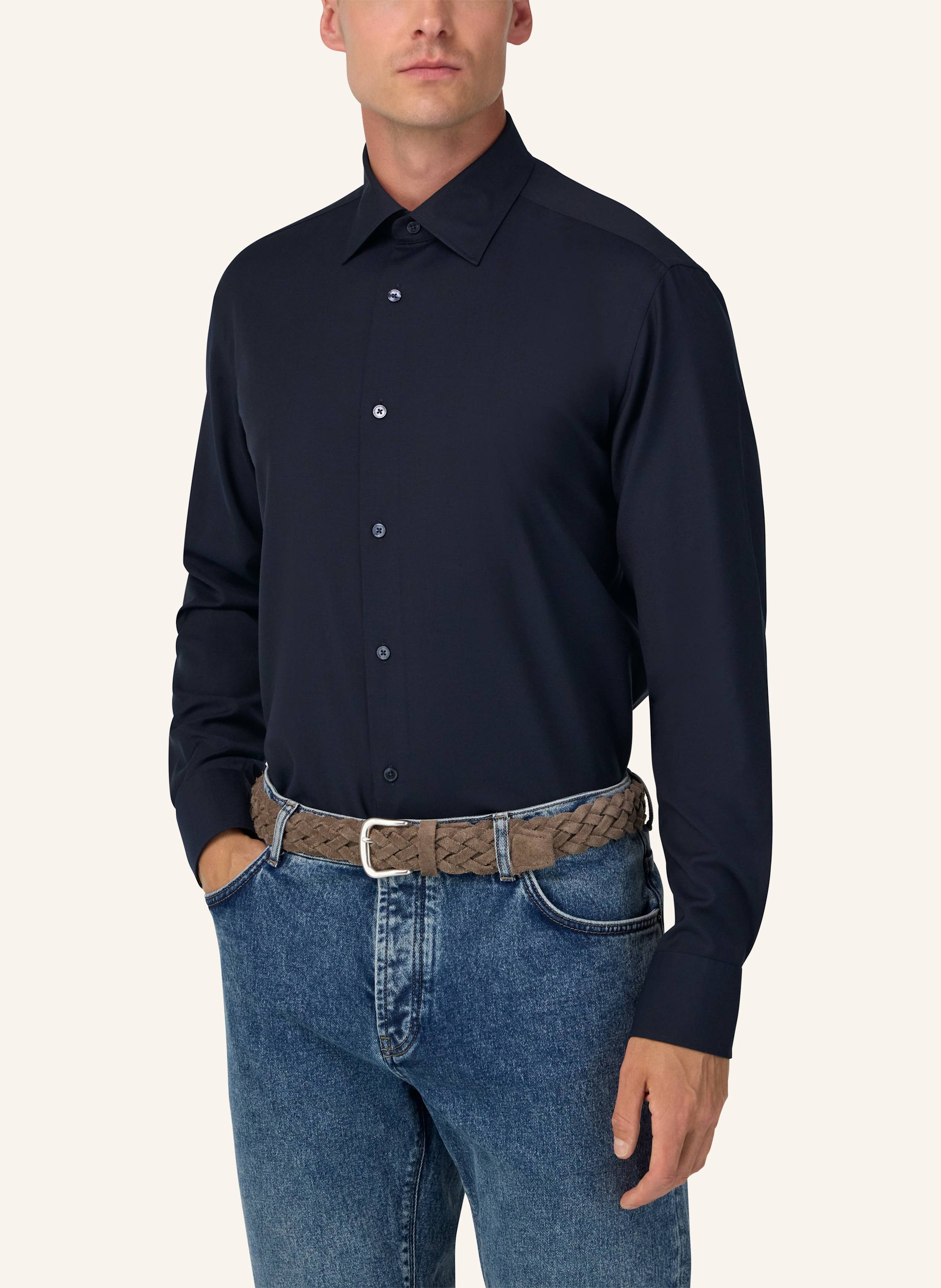 Thumbnail - Boggi Milano Regular Fit Wool Shirt blau