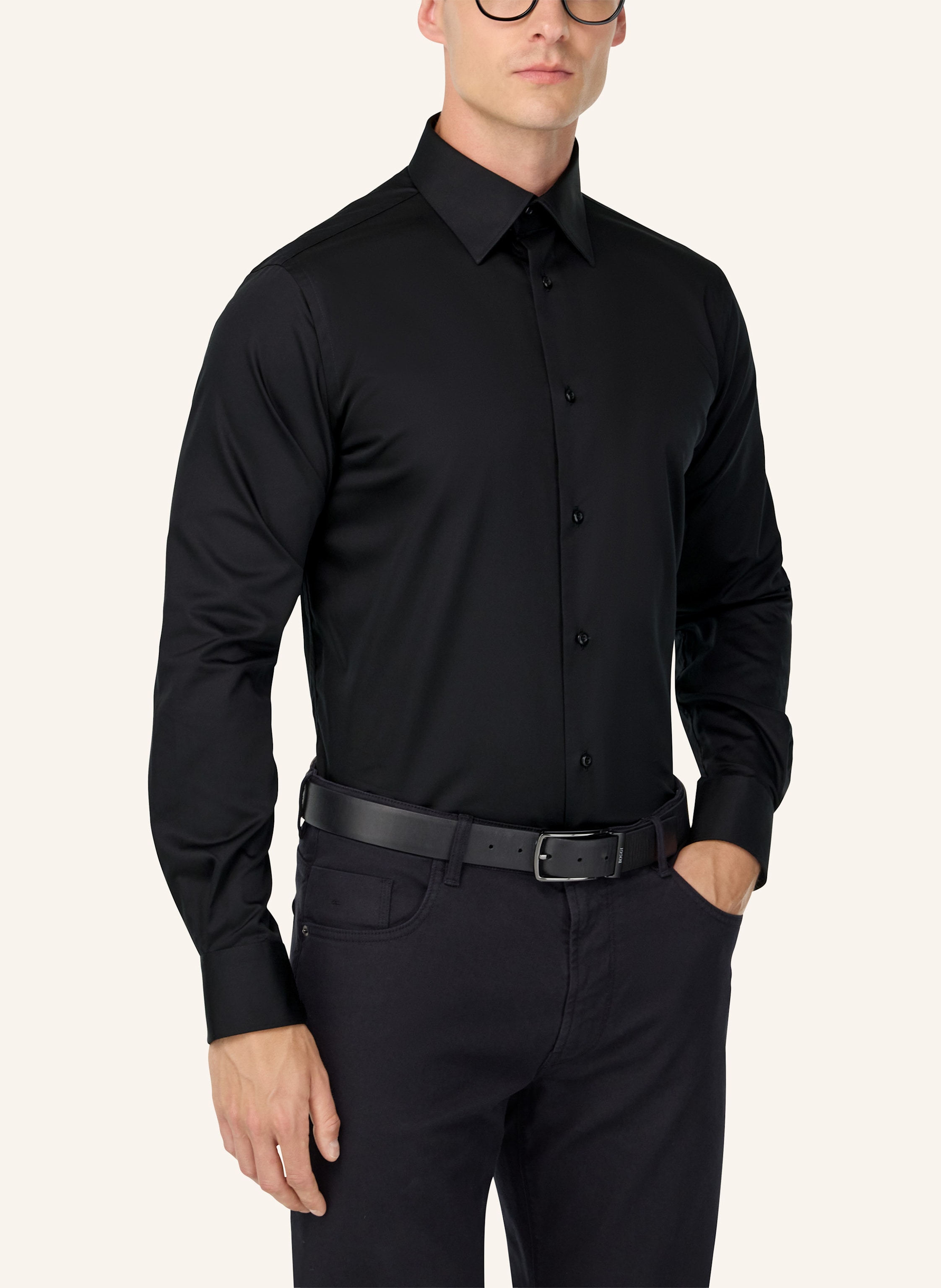 Thumbnail - Boggi Milano Regular Fit Cotton Satin Shirt schwarz