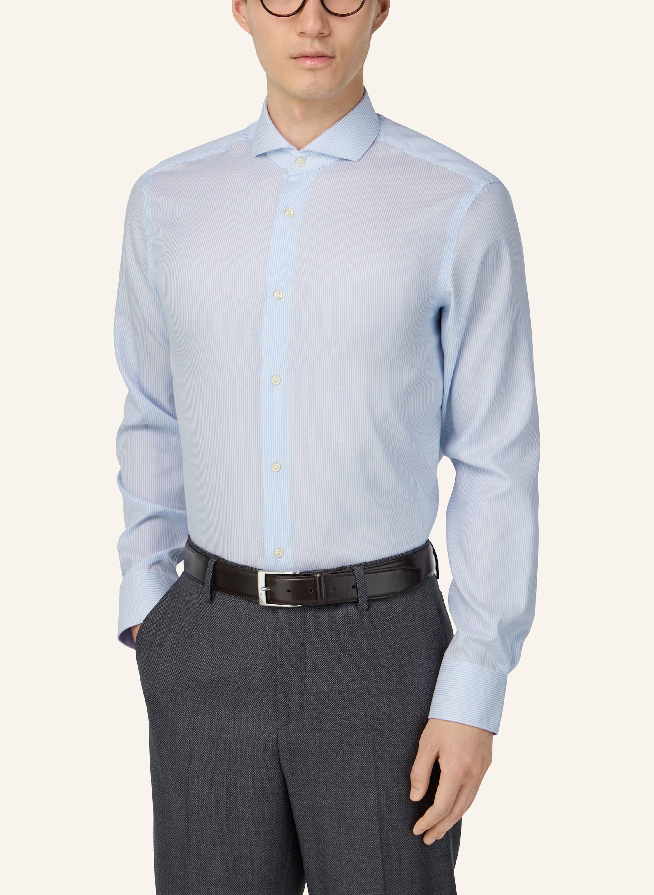 Thumbnail - Boggi Milano Slim Fit Striped Cotton Shirt blau