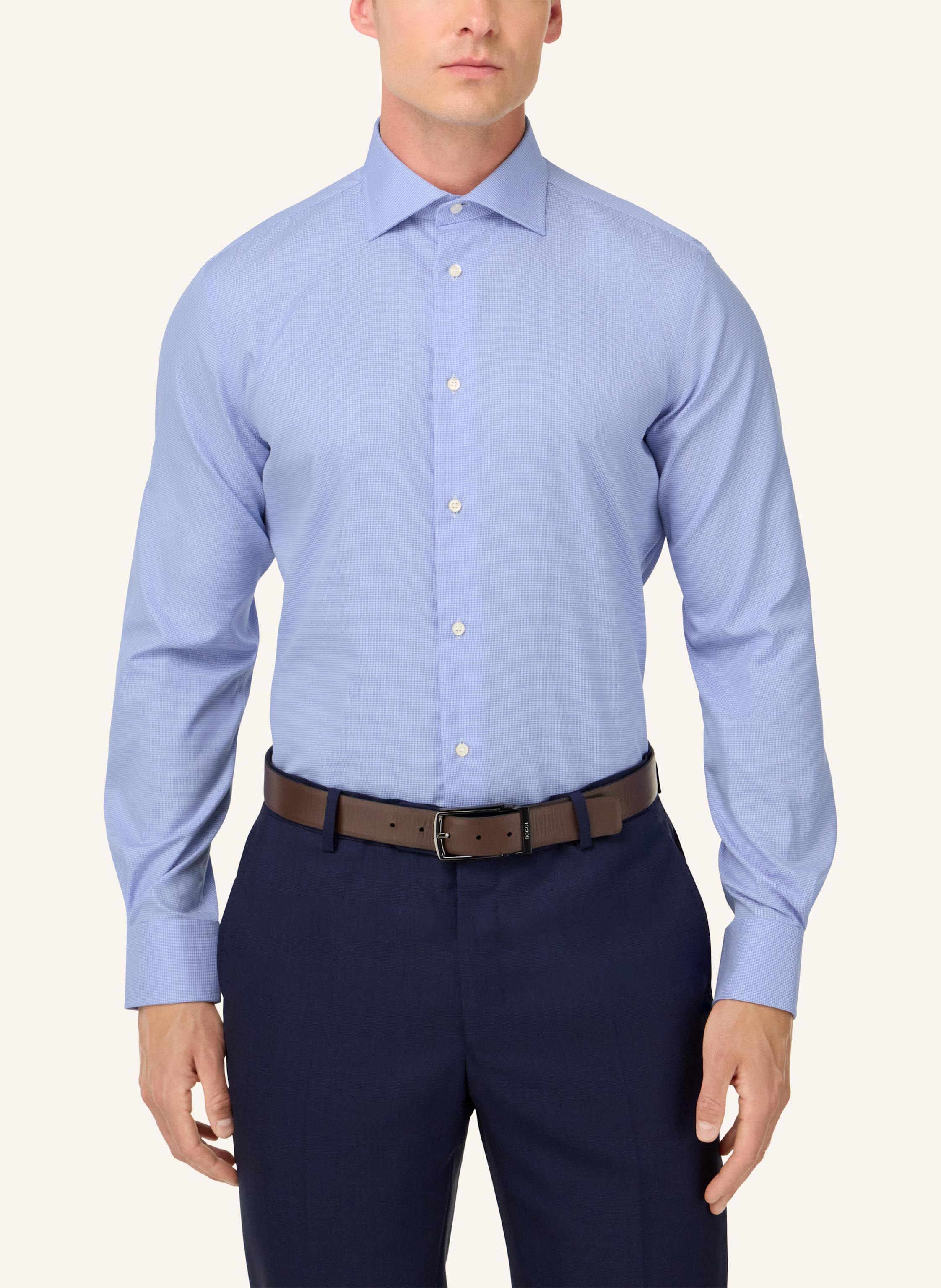 Thumbnail - Boggi Milano Regular Fit Cotton Dobby Shirt blau