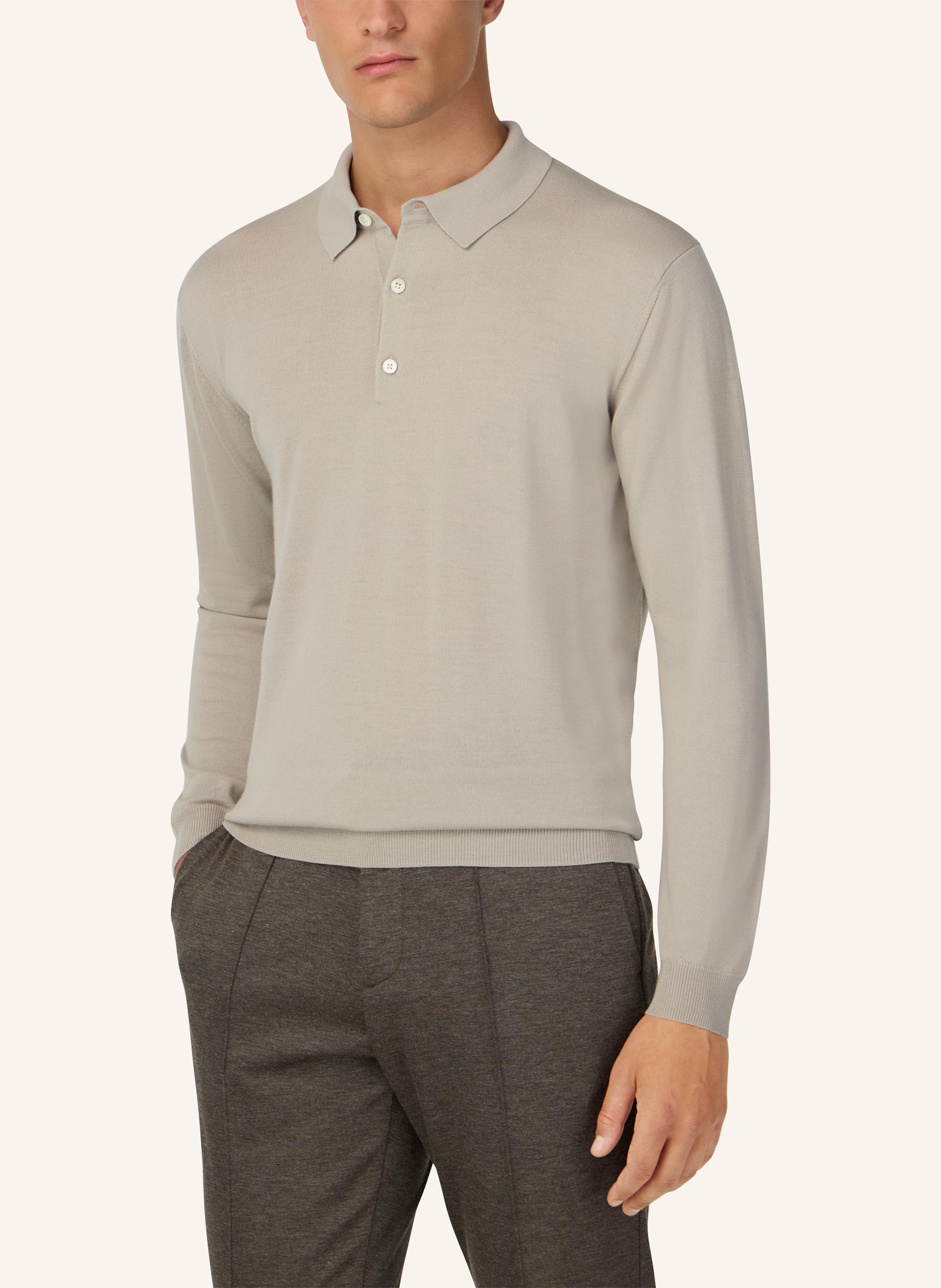 Thumbnail - Boggi Milano Knitted Merino Polo Shirt braun