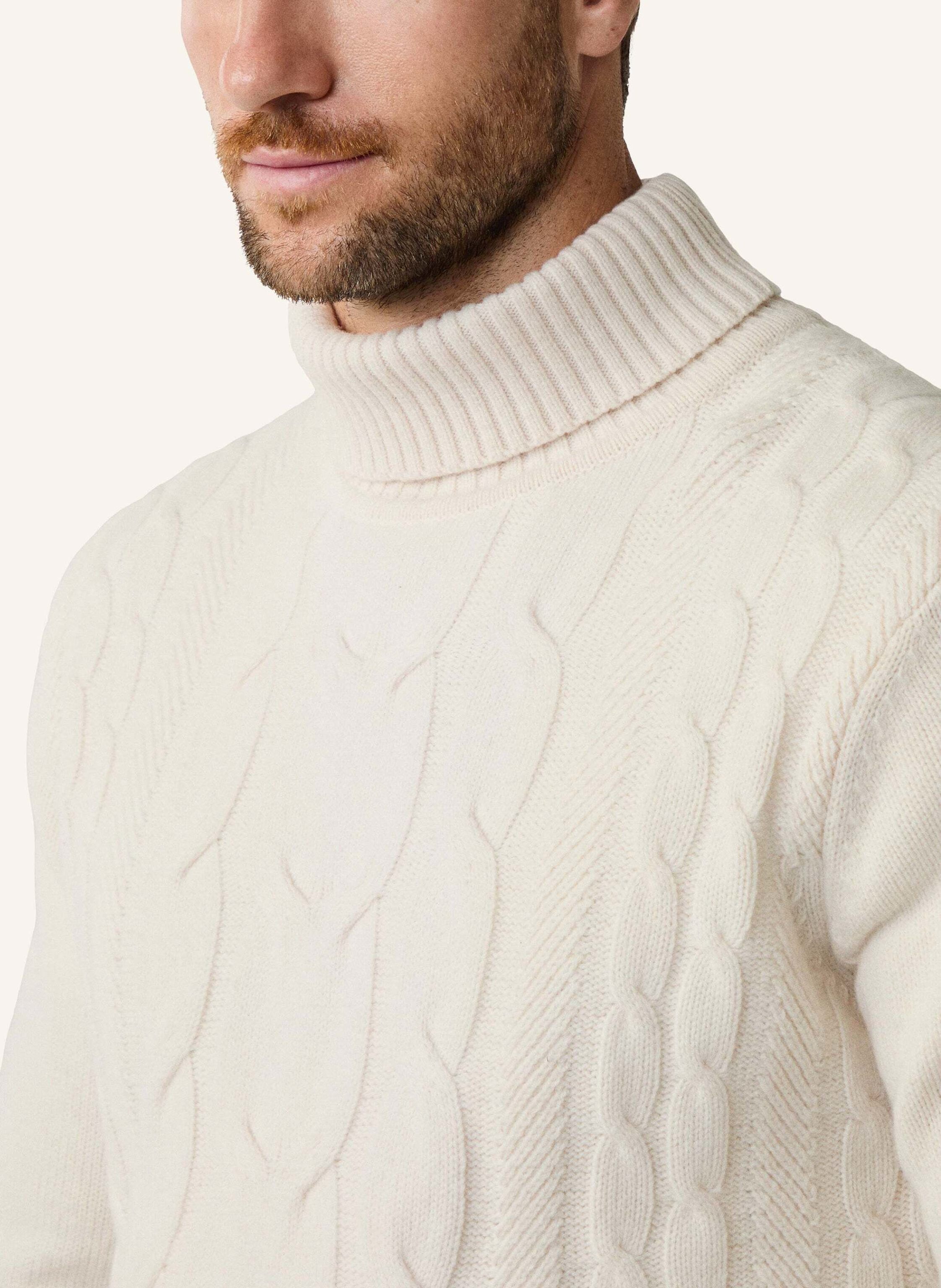 Thumbnail - Hackett London Pullover Cable Roll Neck weiss