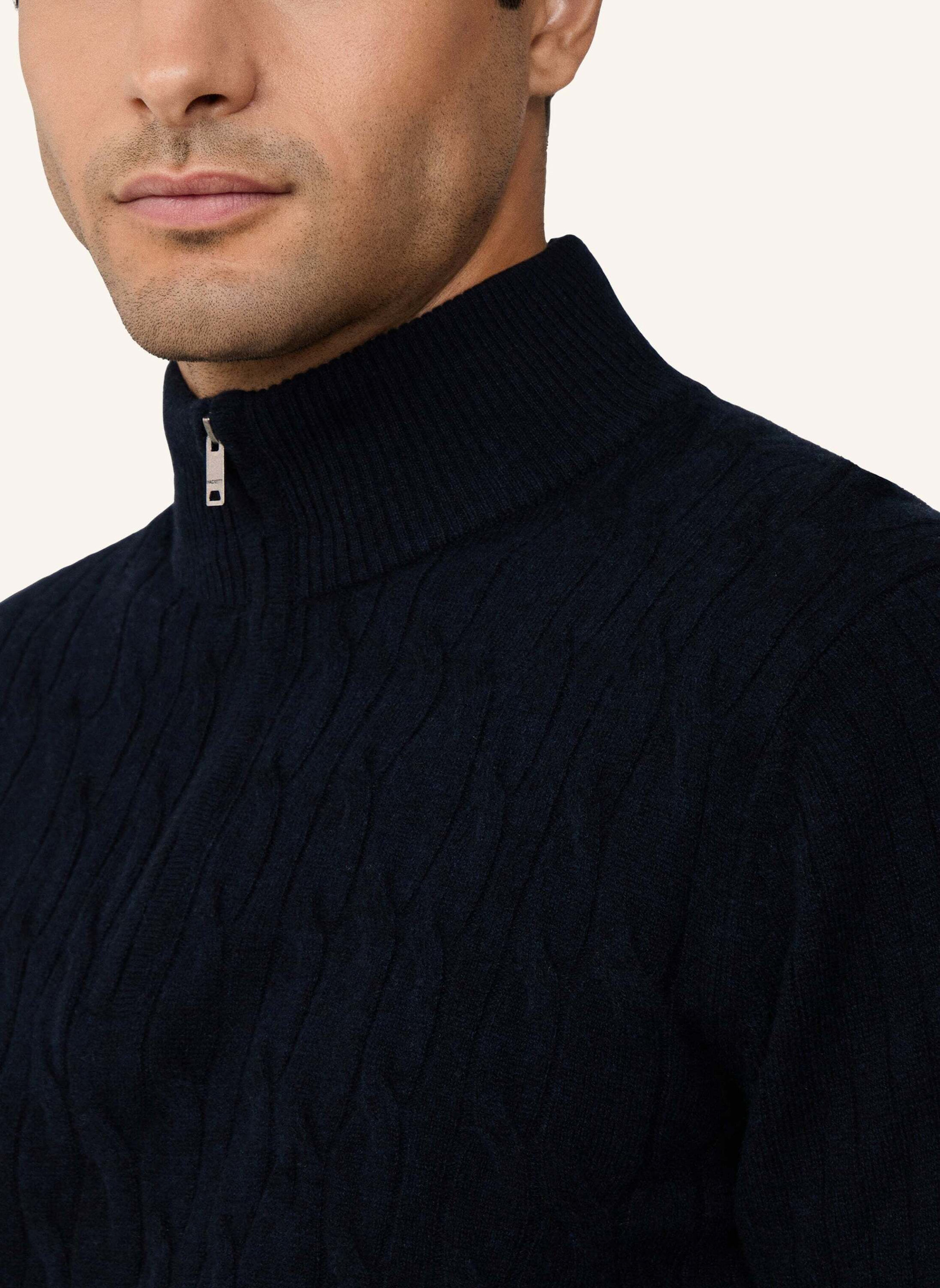 Thumbnail - Hackett London Pullover Lambswool Cable Hzip blau