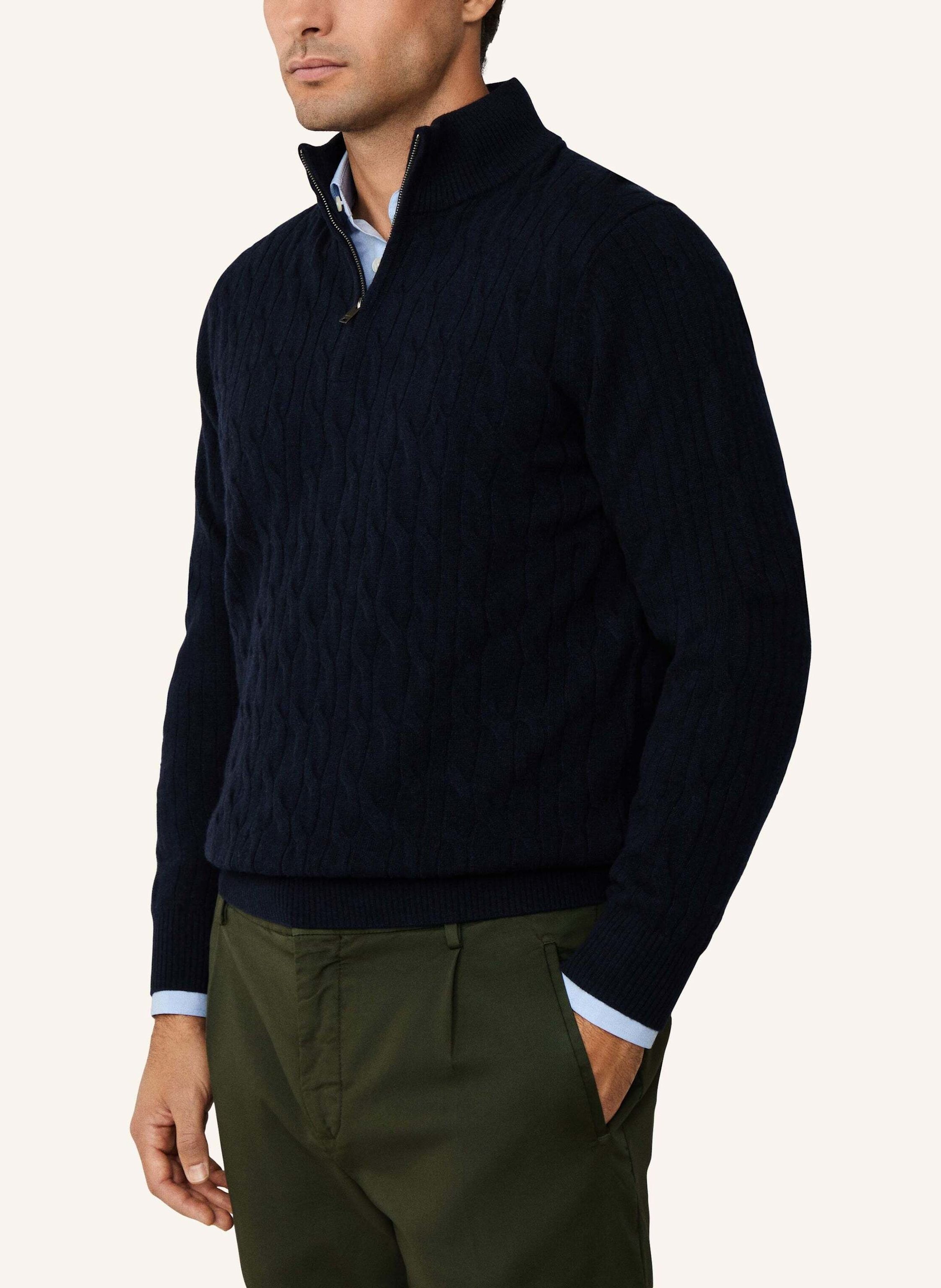 Thumbnail - Hackett London Pullover Lambswool Cable Hzip blau